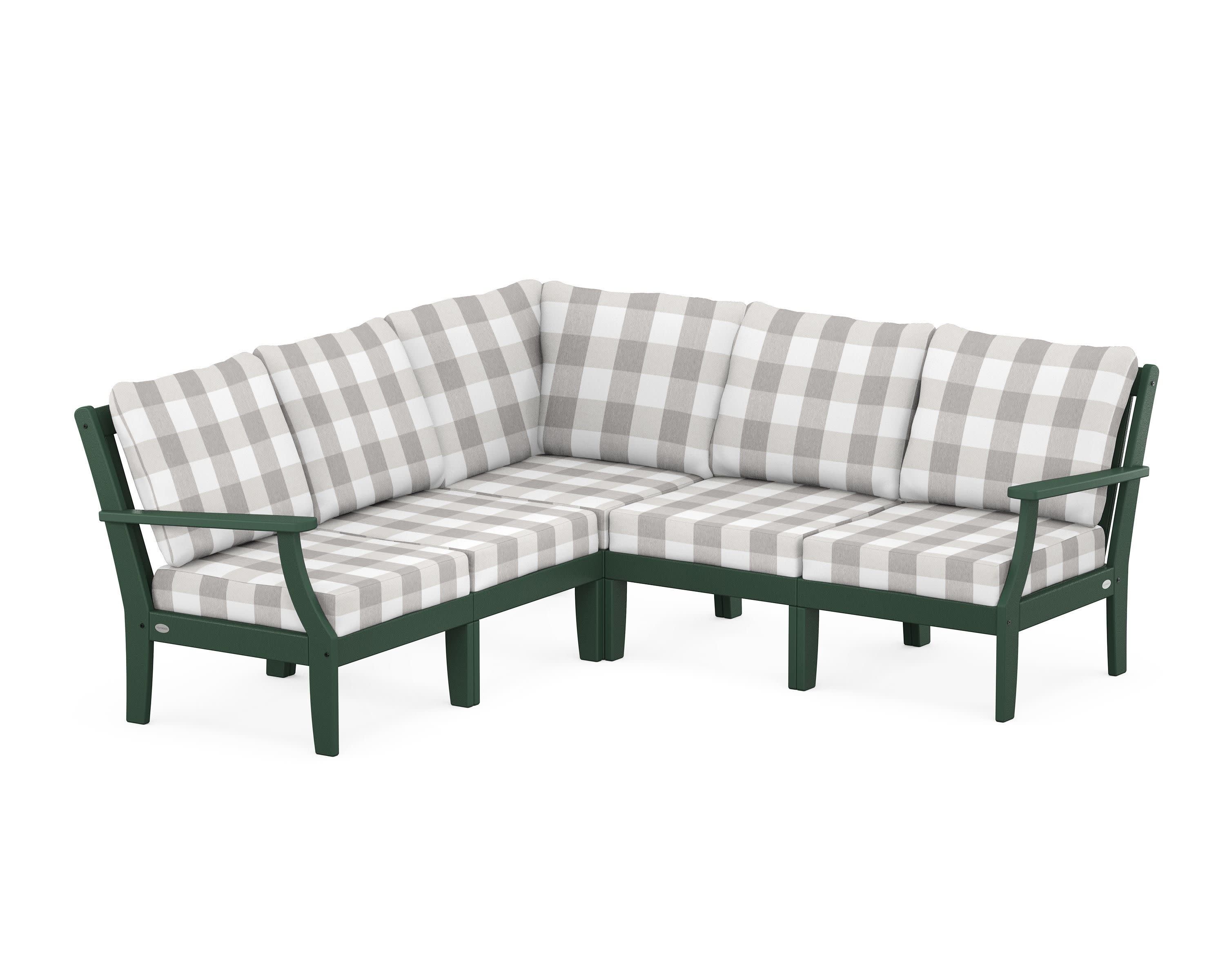 Braxton Modular 5-Piece Deep Seating Set in Green / Buffalo Plaid Grey Mist
