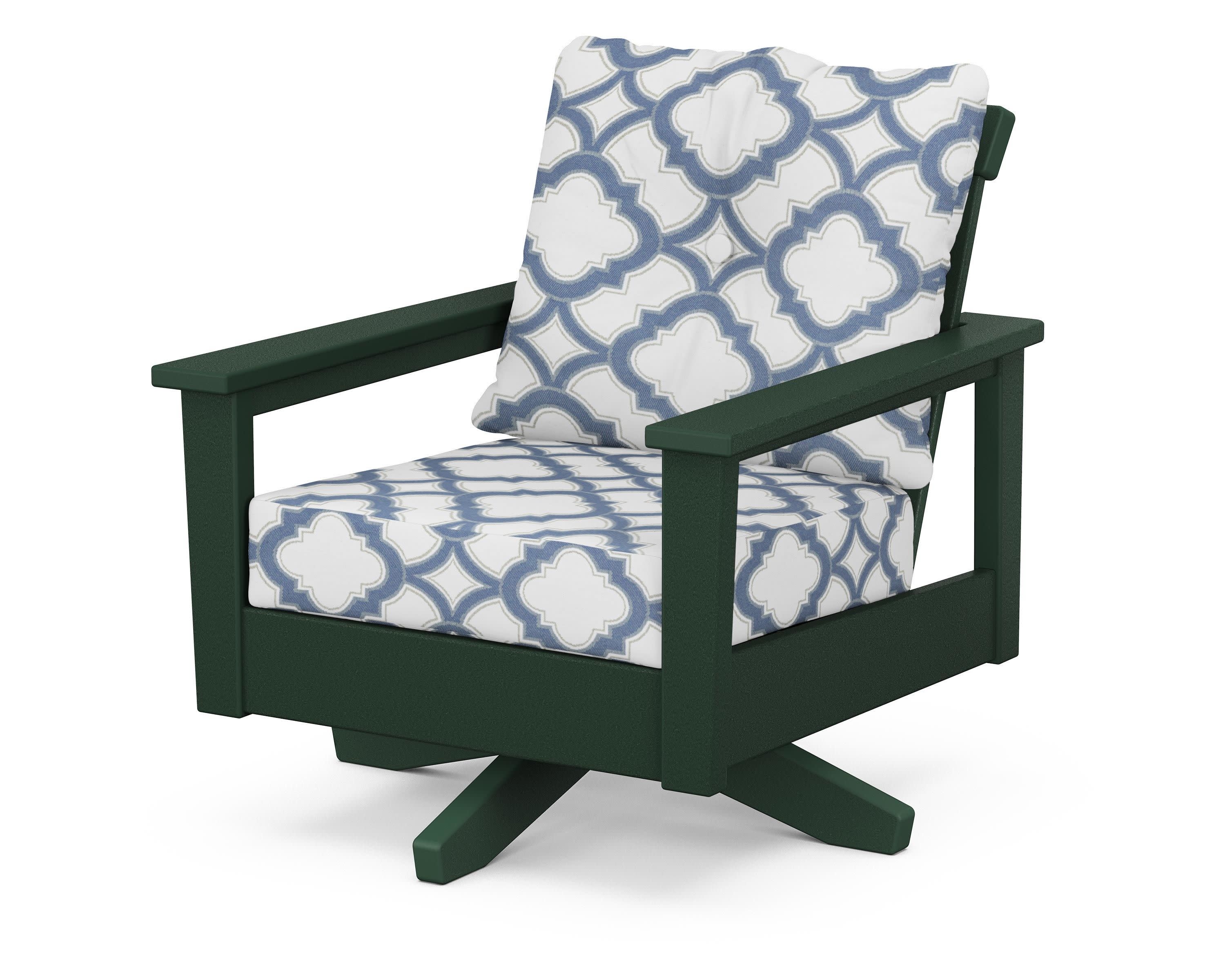 Prescott Deep Seating Swivel Chair in Green / Trellis Sky Blue
