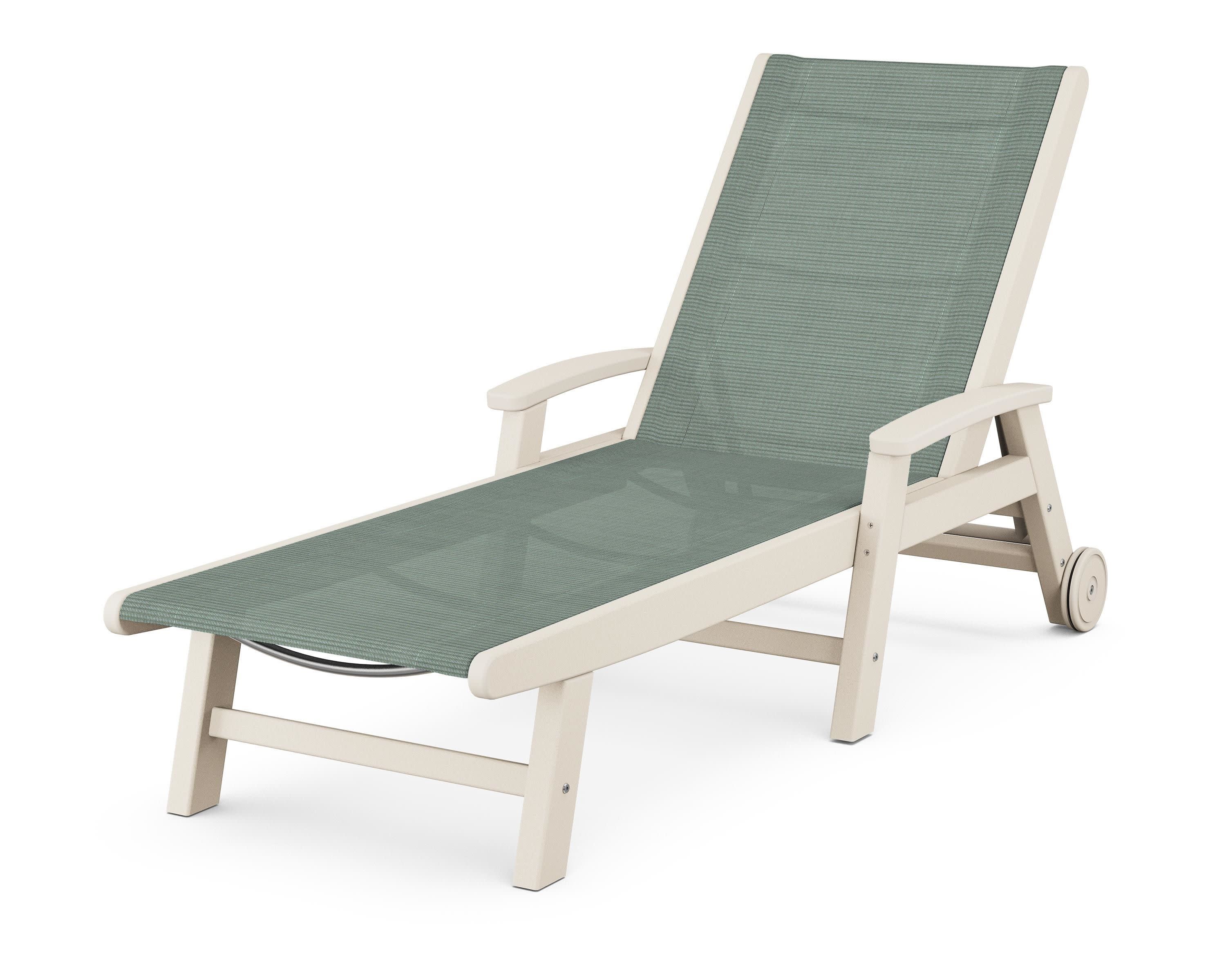Coastal Chaise with Wheels in Sand / Dupioni Sea Mist Sling