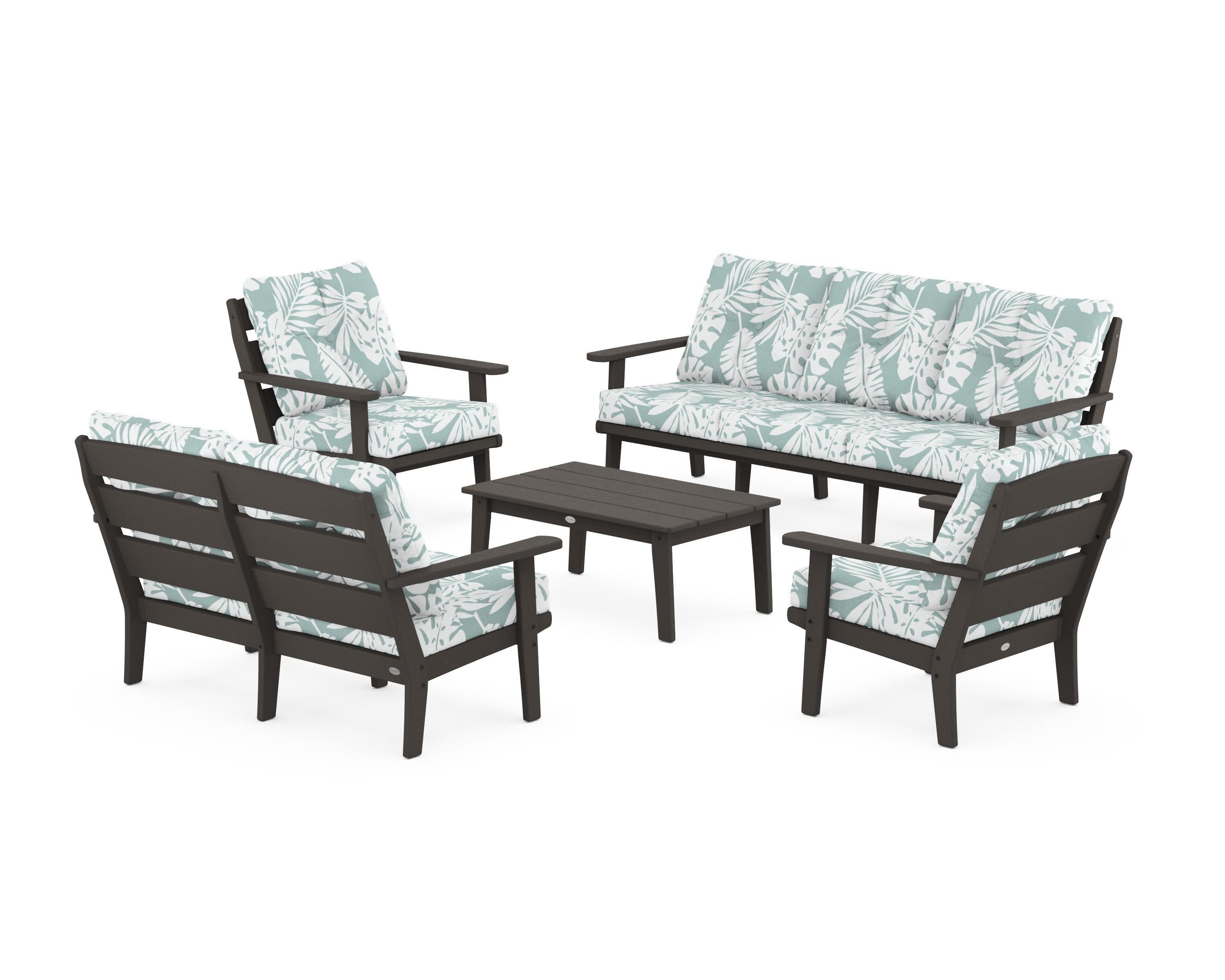 Lakeside 5-Piece Lounge Sofa Set in Vintage Coffee / Leaf Glacier Spa
