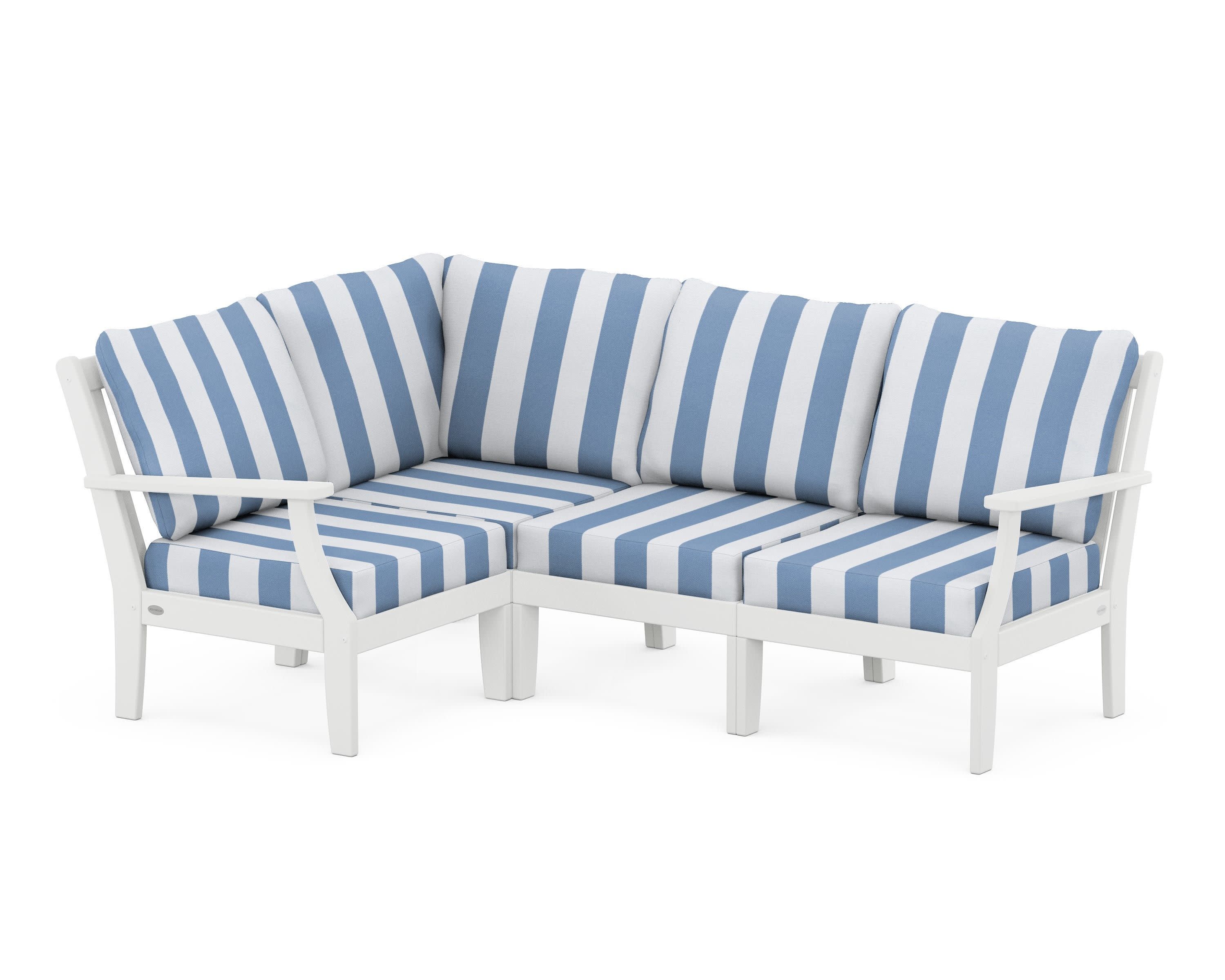 Braxton Modular 4-Piece Deep Seating Set in White / Cabana Stripe Sky Blue
