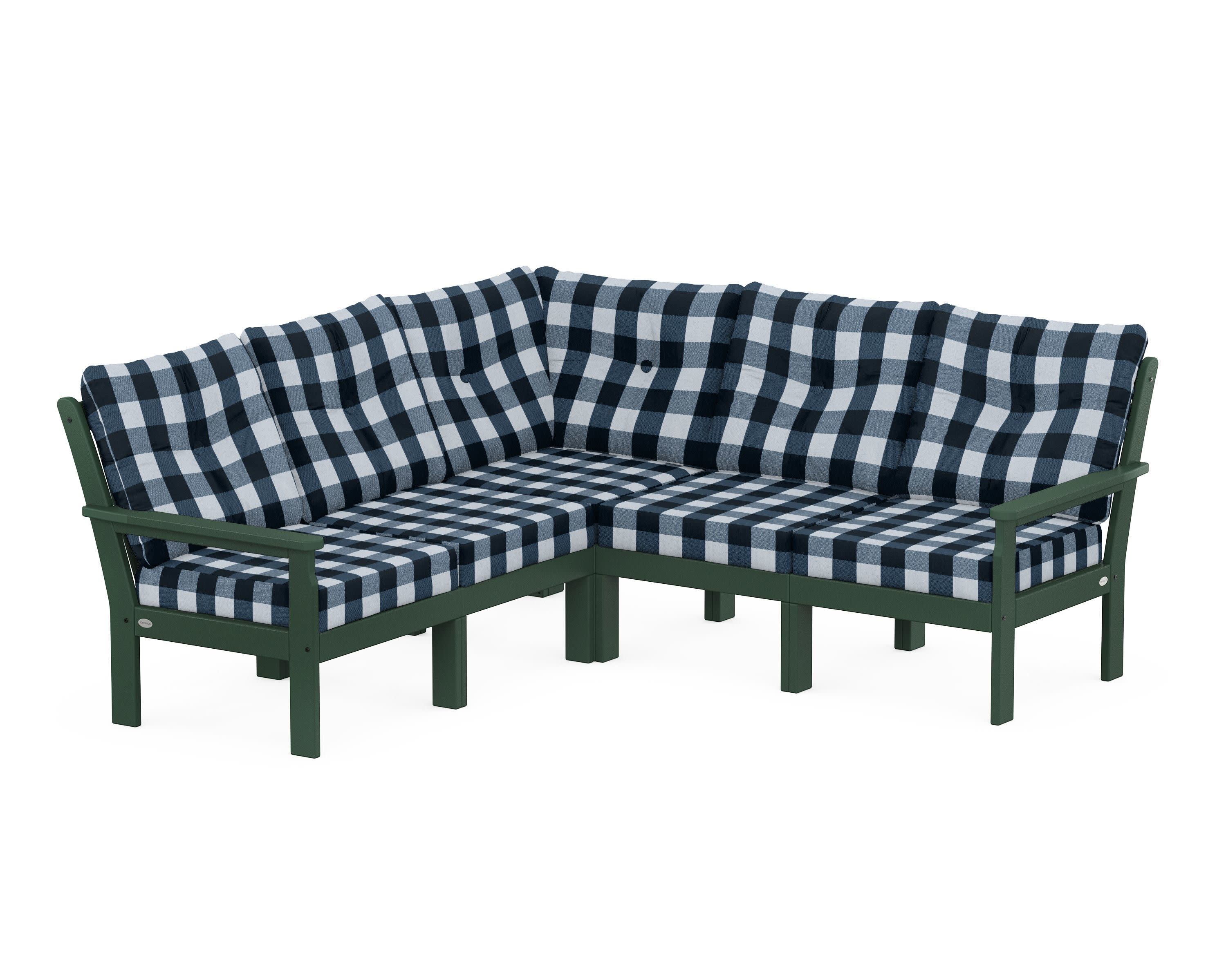 Vineyard 5-Piece Sectional in Green / Buffalo Plaid Marine Indigo