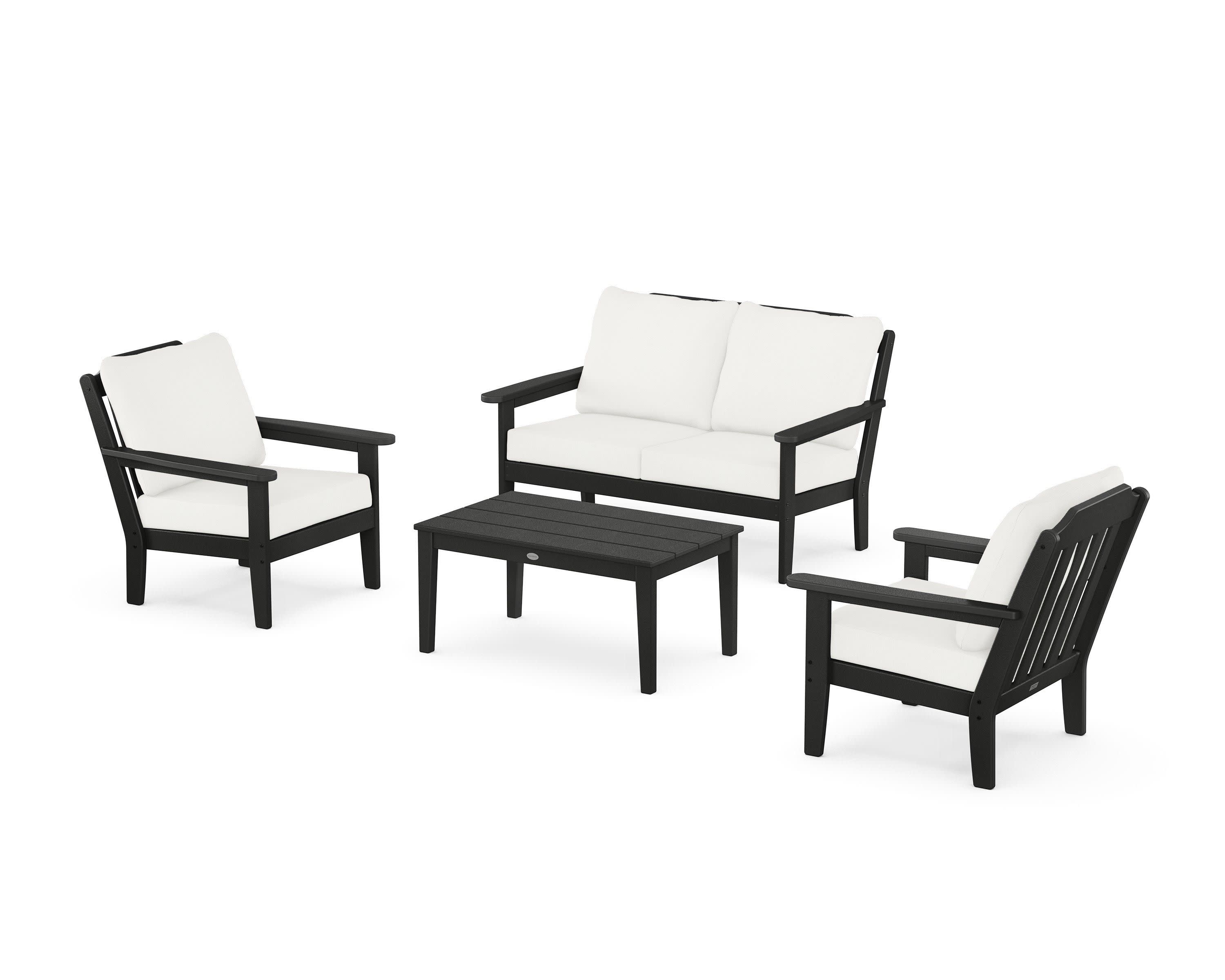 Cottage 4-Piece Deep Seating Set with Loveseat in Black / Natural Linen