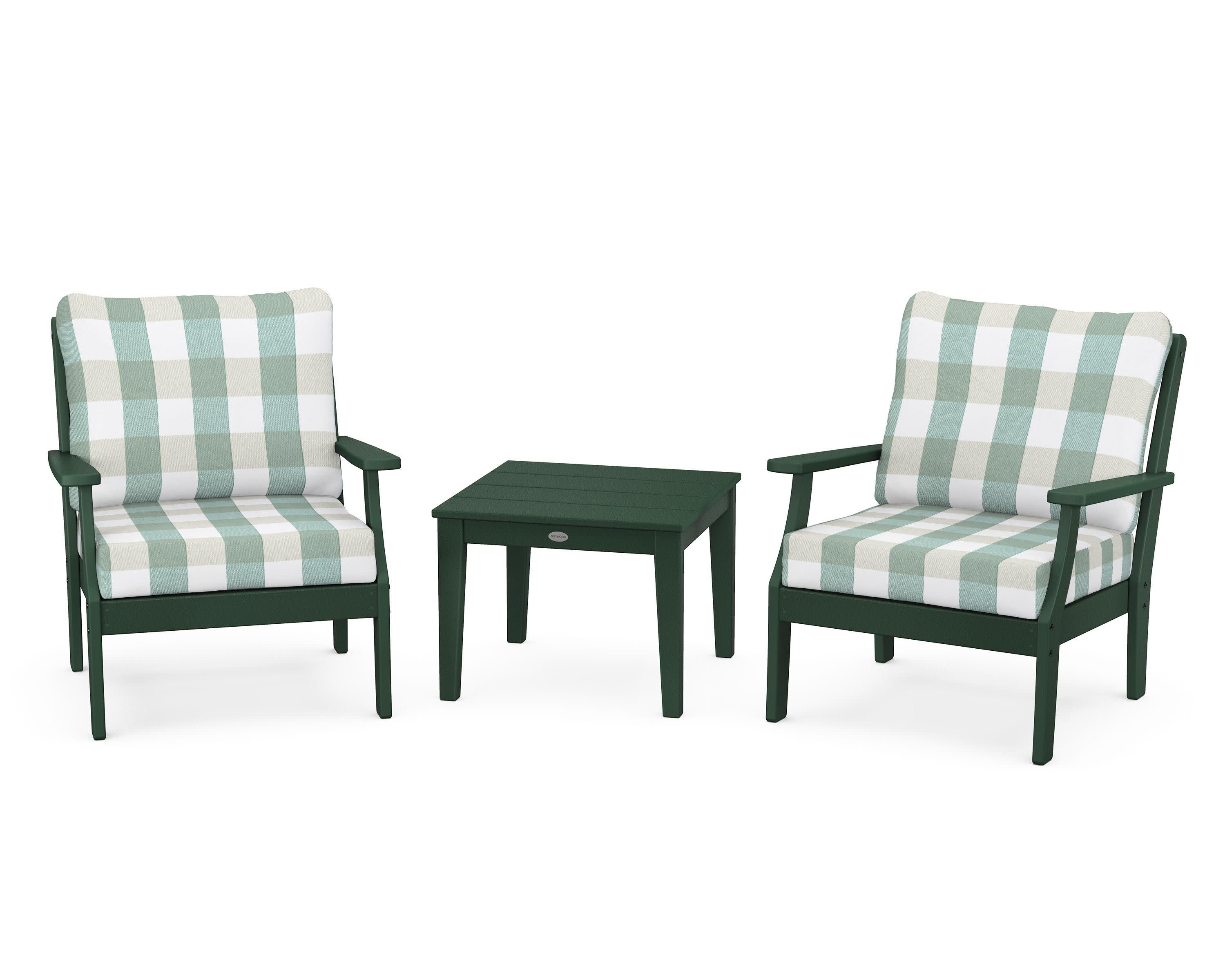 Braxton 3-Piece Deep Seating Set in Green / Buffalo Plaid Glacier Spa