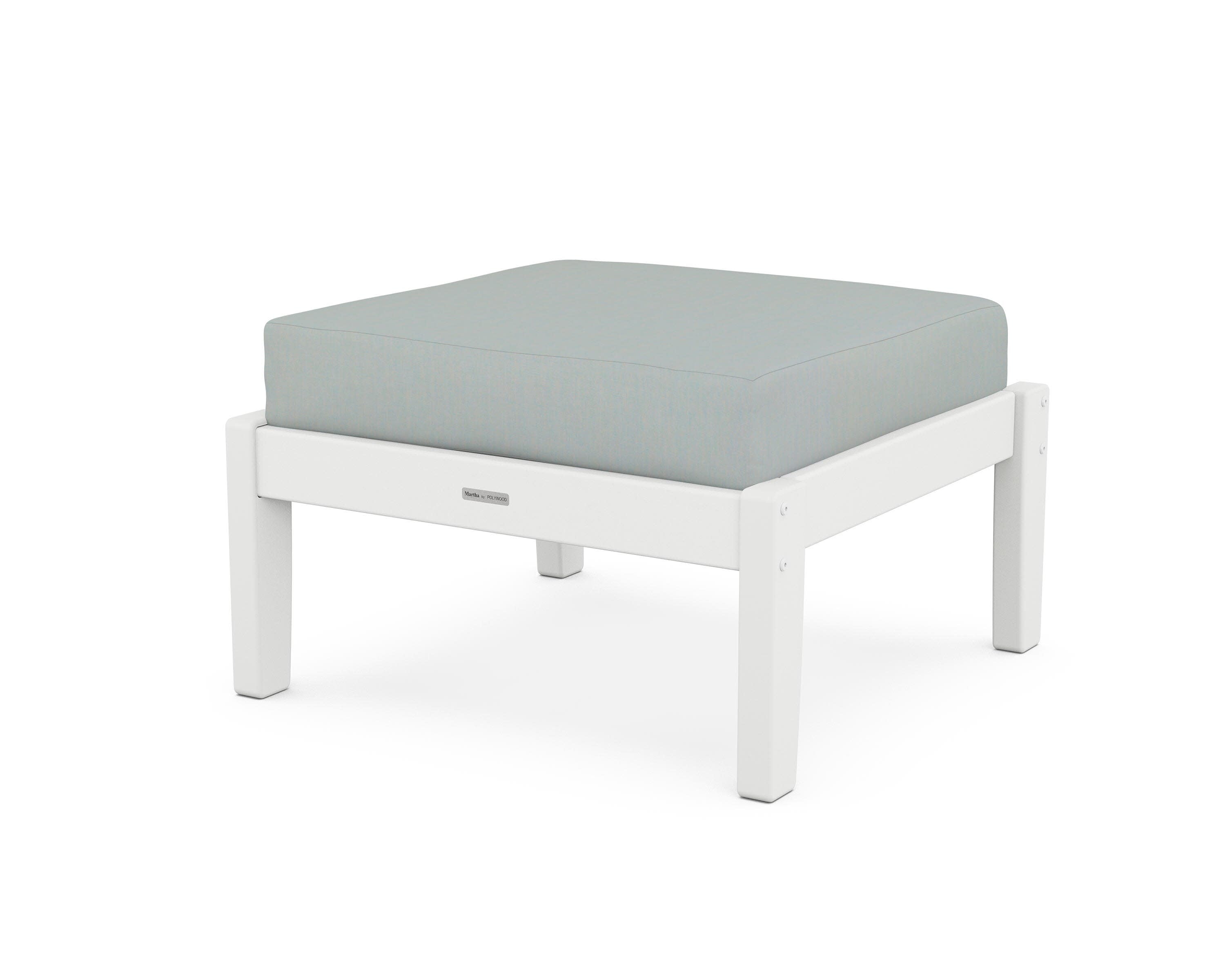 Chinoiserie Deep Seating Ottoman in White / Spa