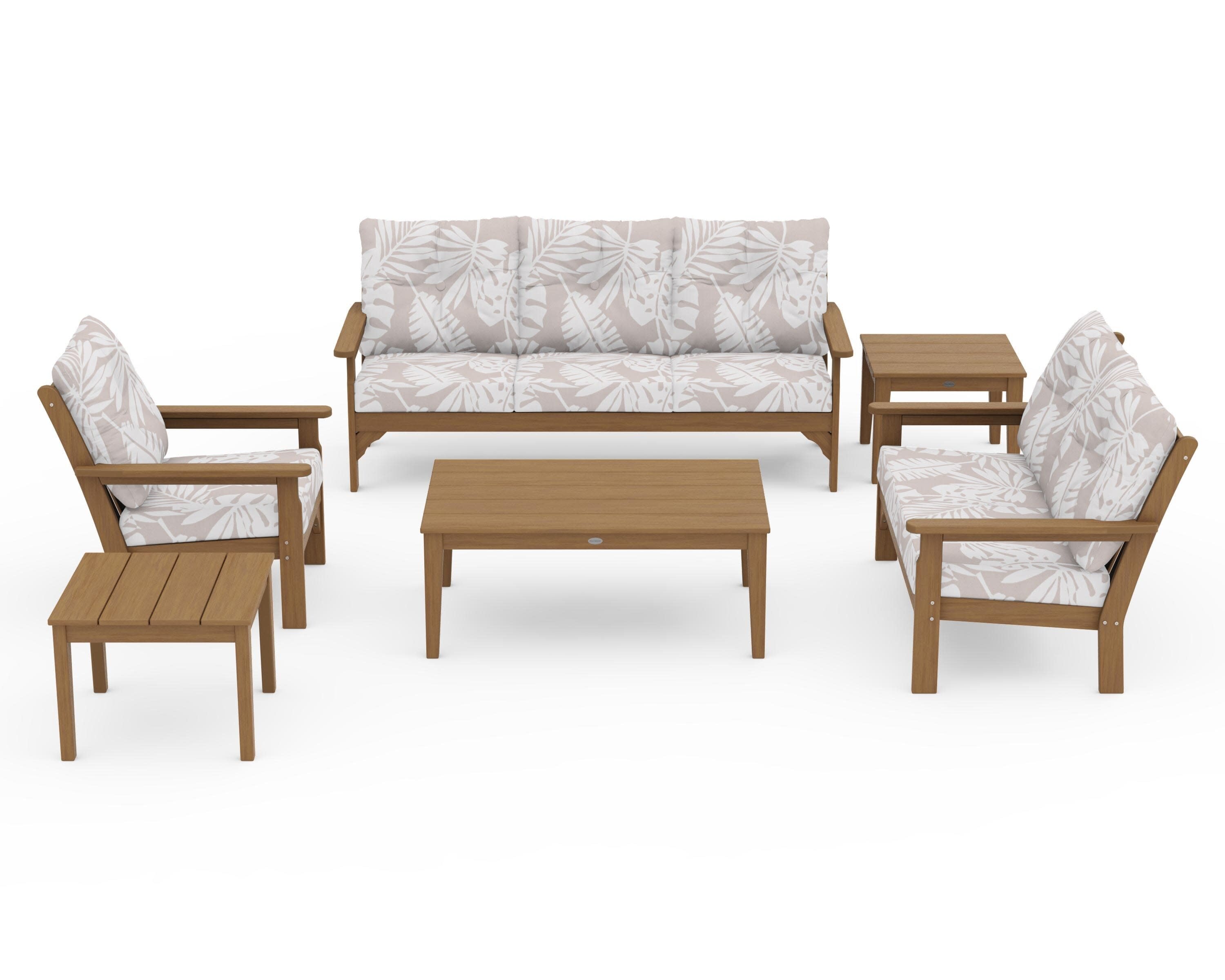 Vineyard 6-Piece Deep Seating Set in Natural / Leaf Dune Burlap