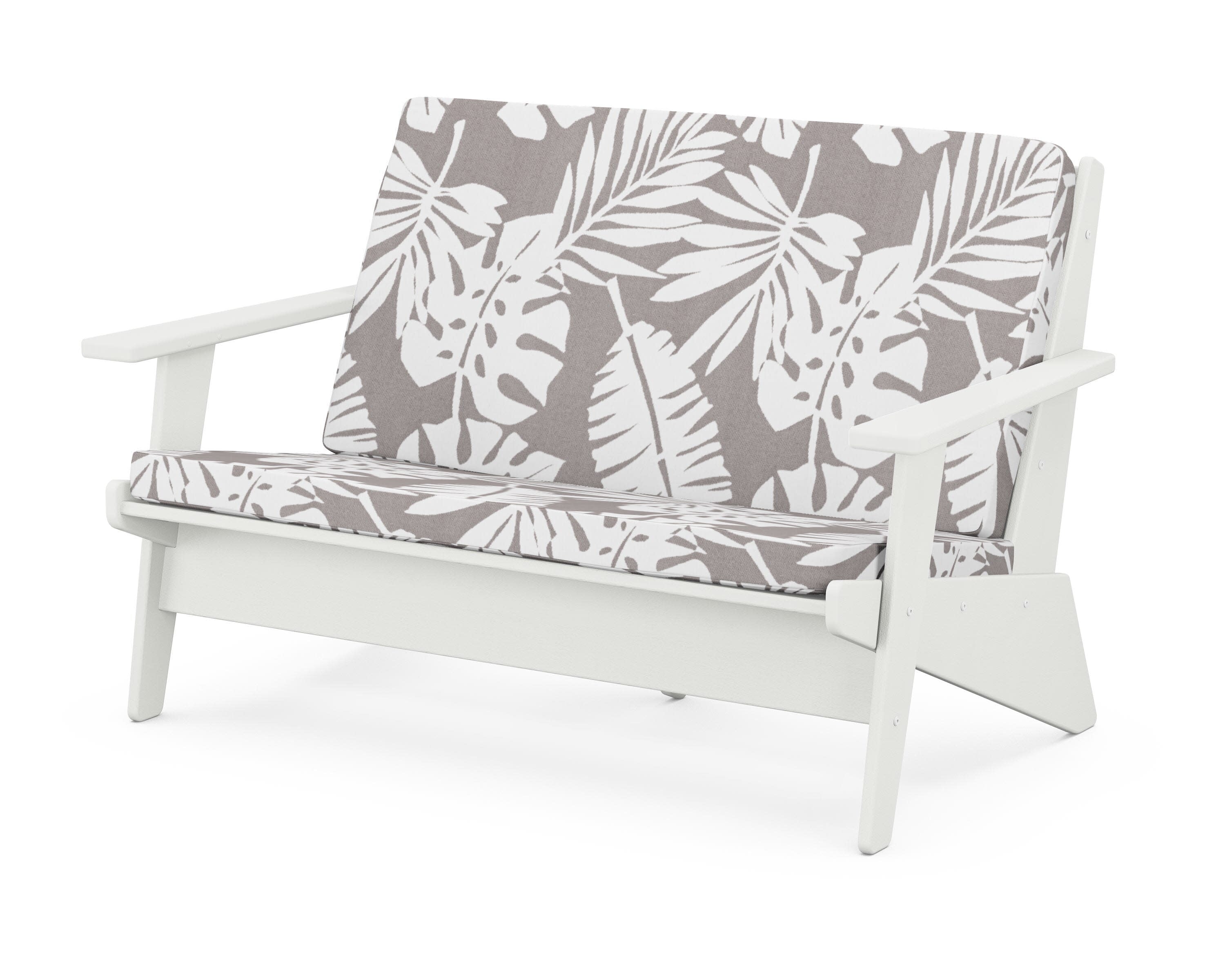 Riviera Modern Lounge Loveseat in Vintage White / Leaf Grey Mist