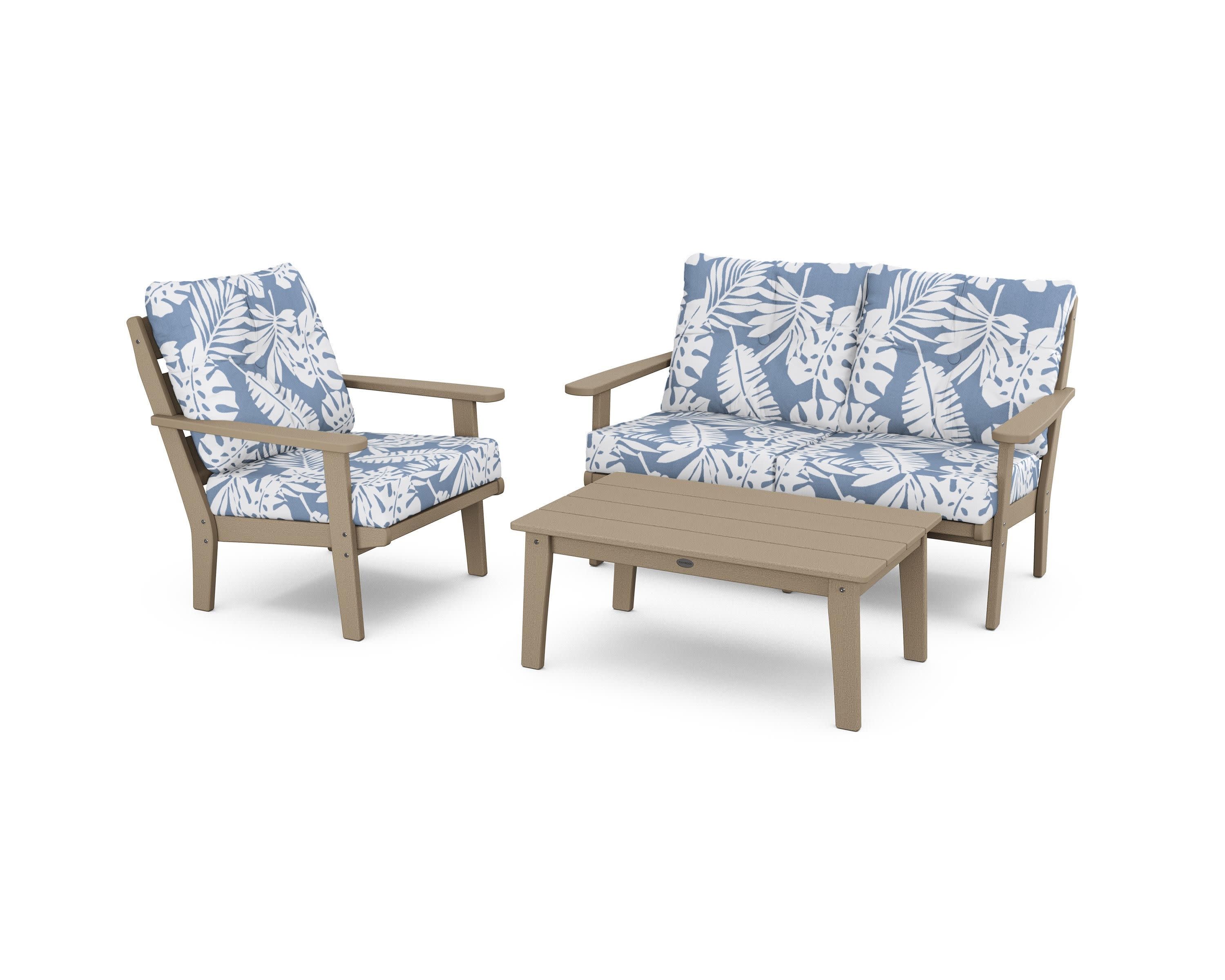 Lakeside 3-Piece Deep Seating Set in Vintage Sahara / Leaf Sky Blue