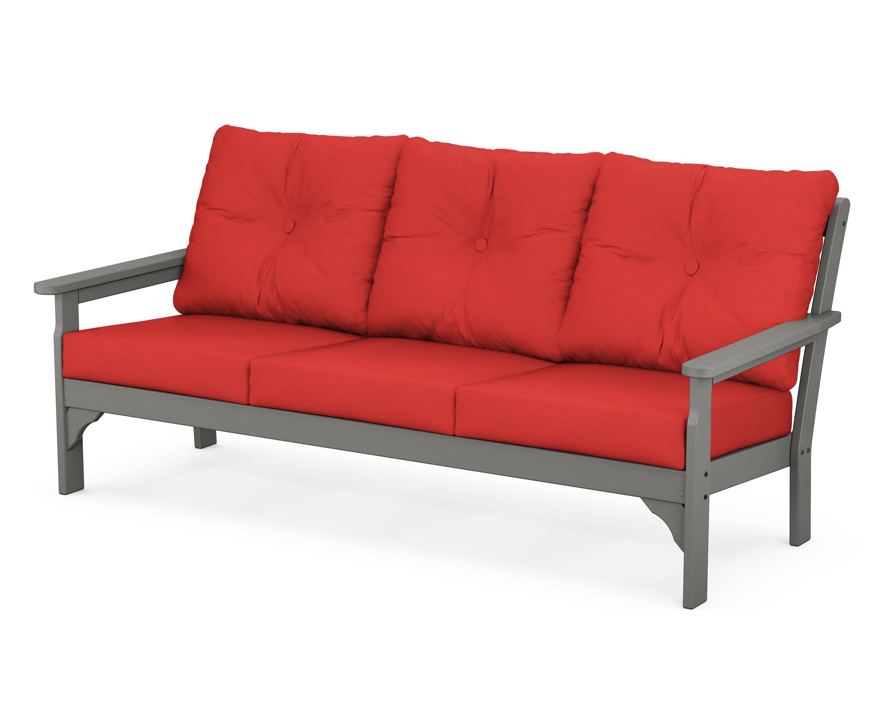 Vineyard Deep Seating Sofa in Slate Grey / Crimson Linen
