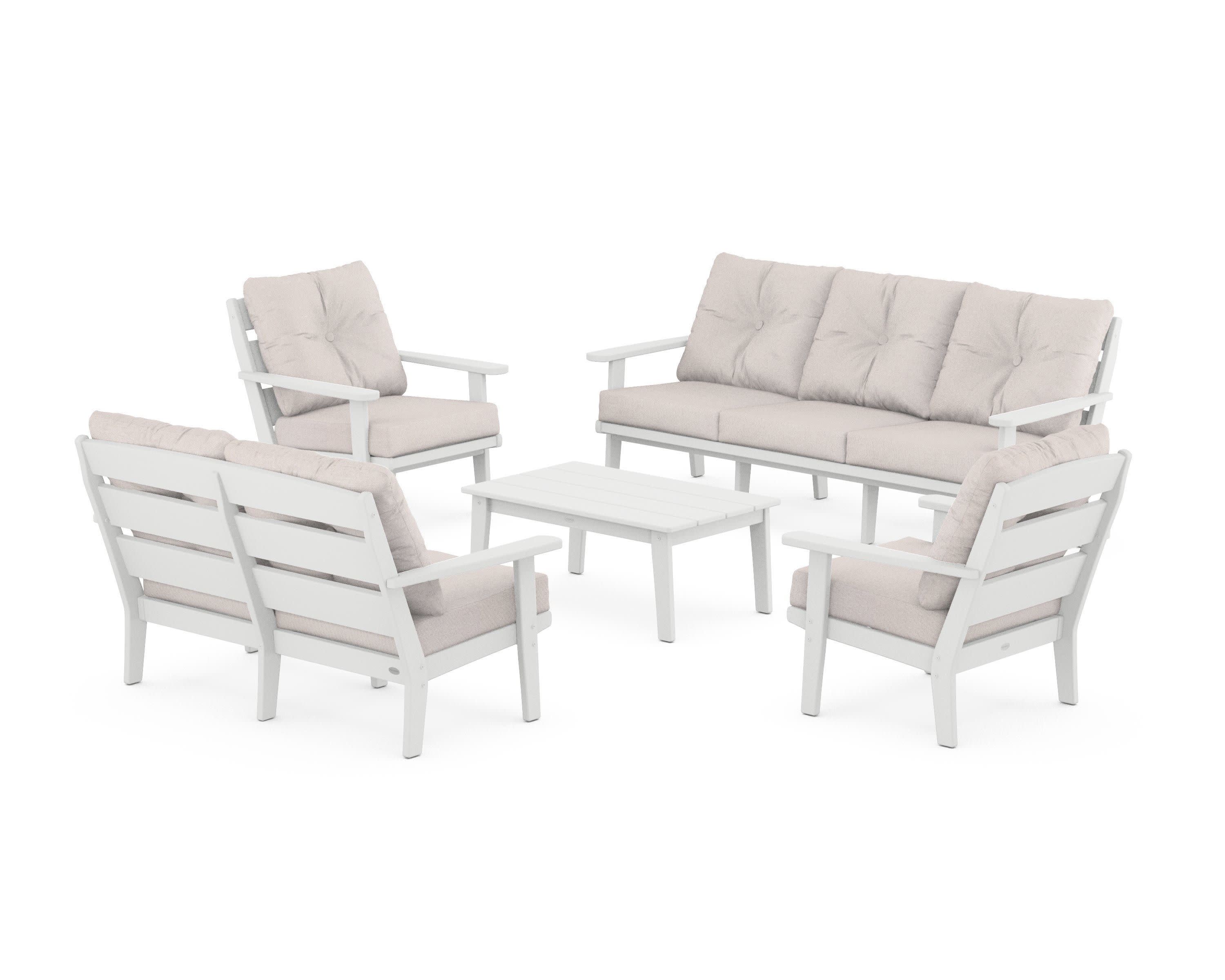 Lakeside 5-Piece Lounge Sofa Set in White / Dune Burlap