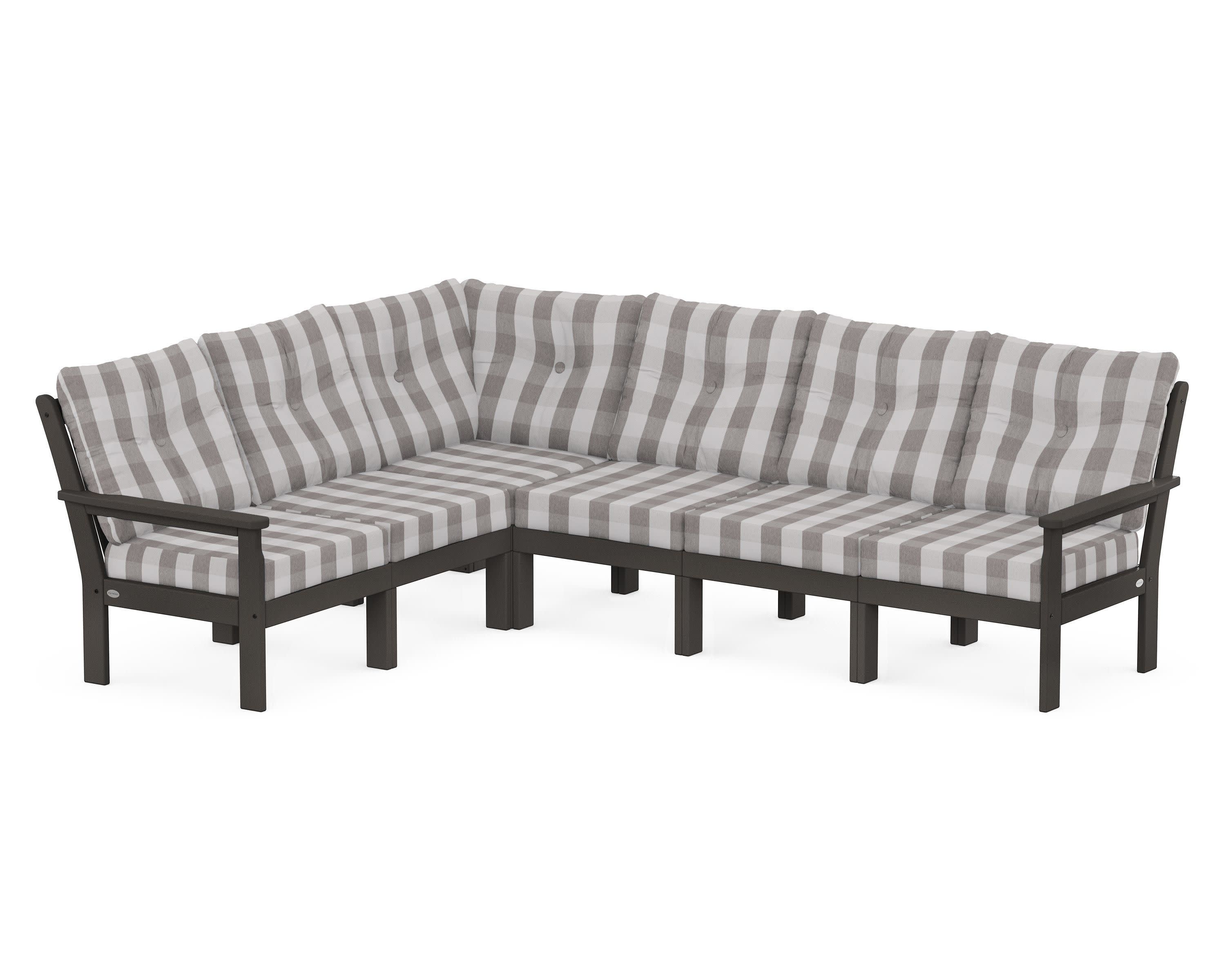 Vineyard 6-Piece Sectional in Vintage Coffee / Buffalo Plaid Grey Mist