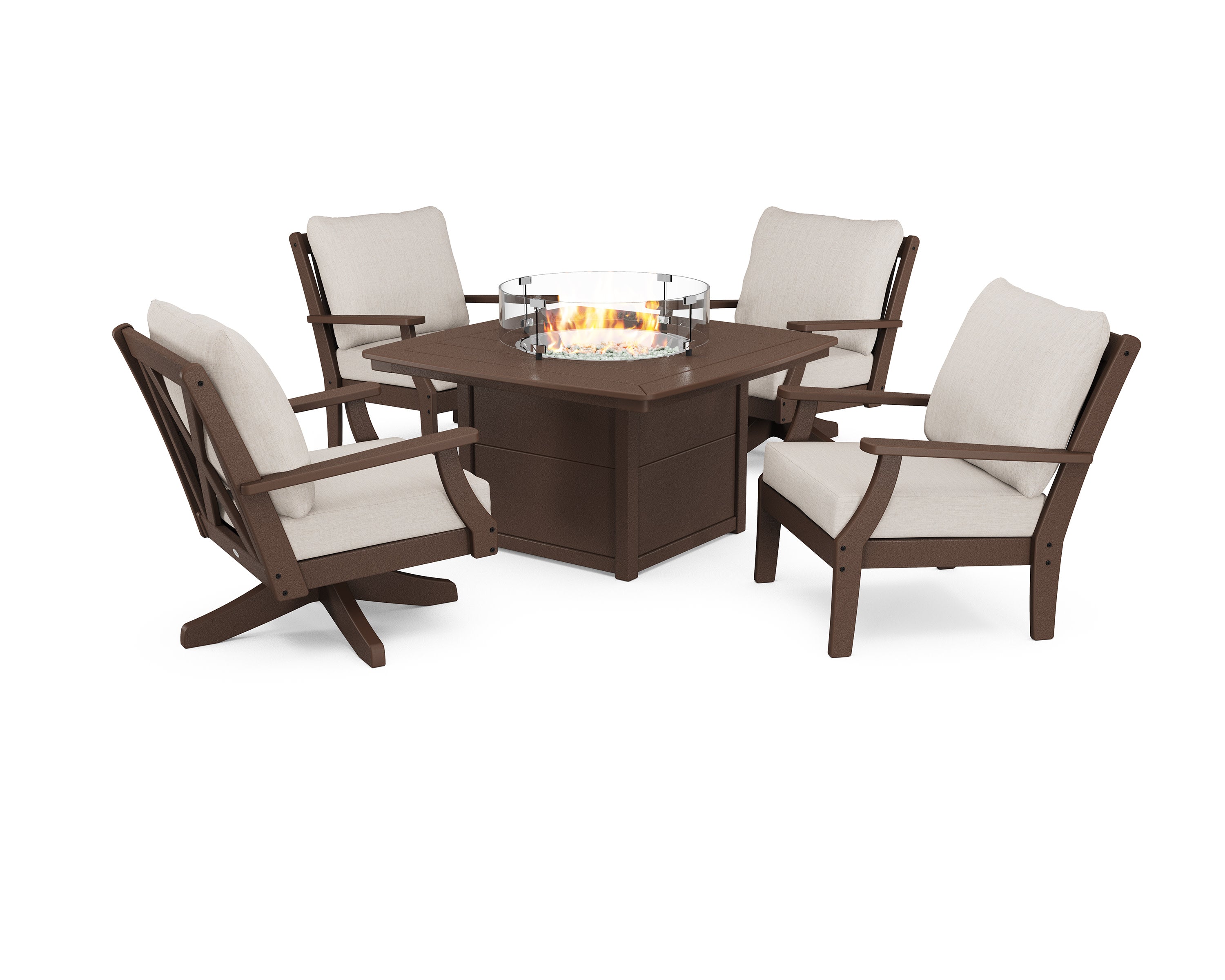Braxton 5-Piece Deep Seating Set with Fire Table in Mahogany / Cast Ash