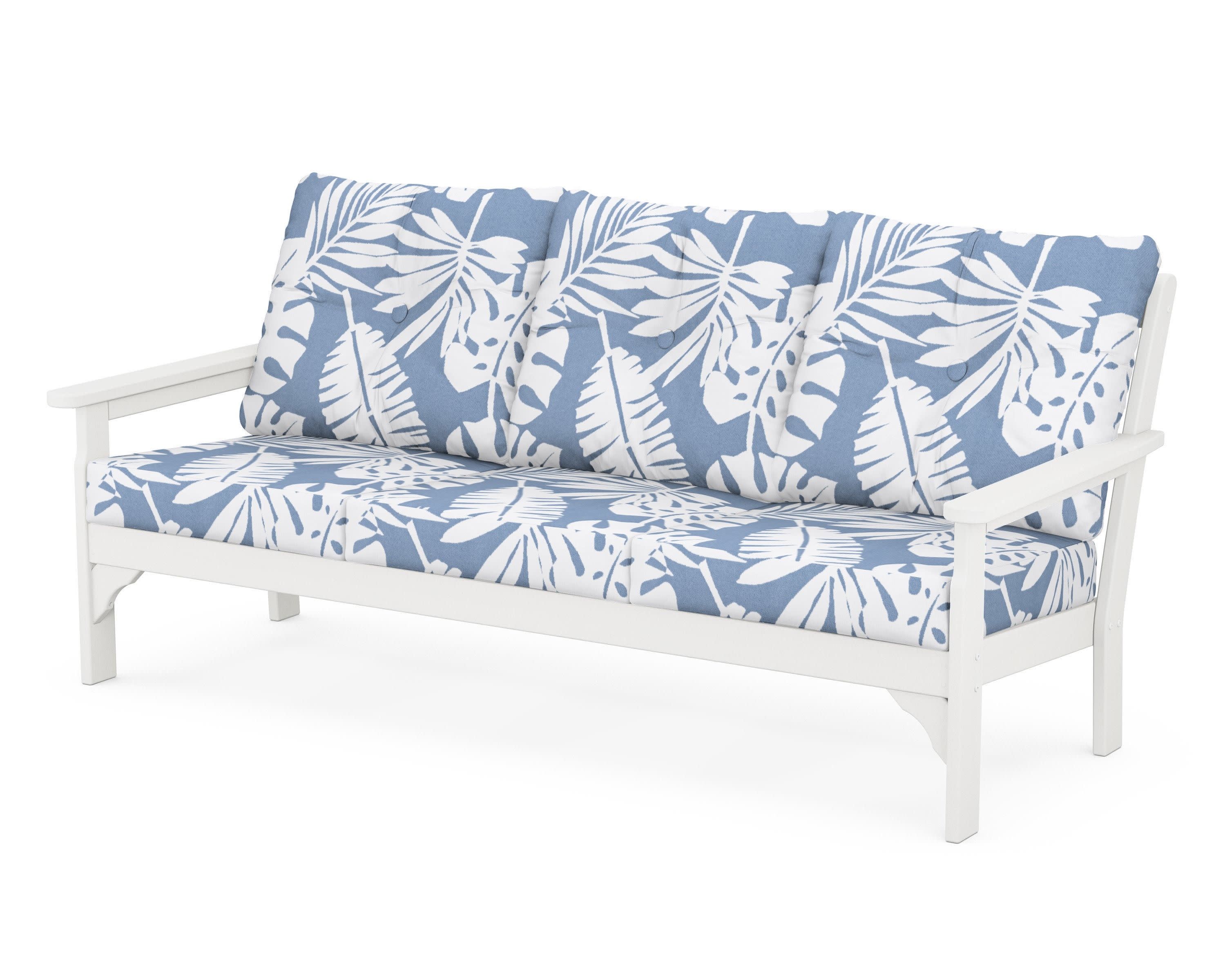 Vineyard Deep Seating Sofa in Vintage White / Leaf Sky Blue