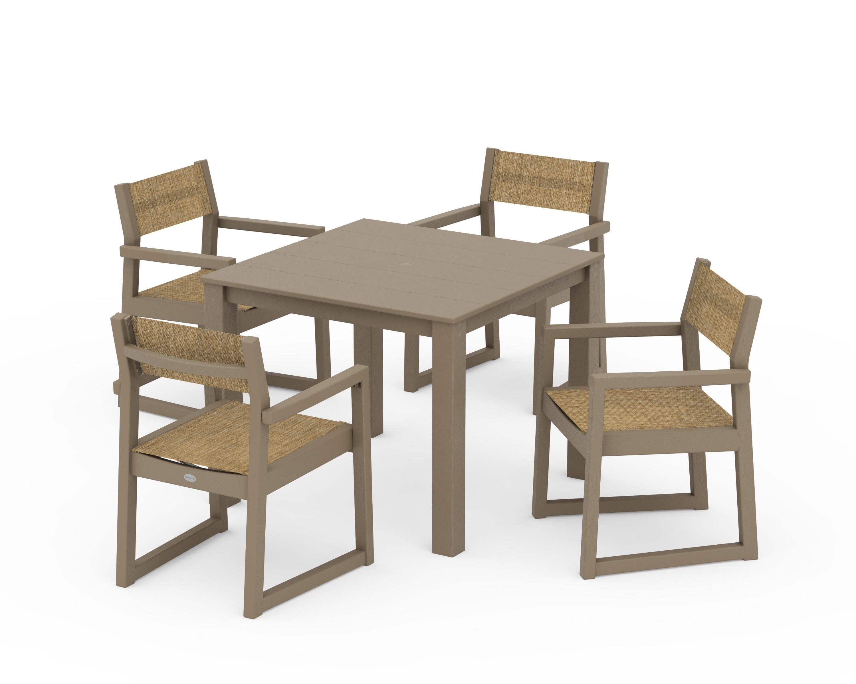 EDGE Sling Arm Chair 5-Piece Parsons Dining Set in Vintage Sahara / Burlap Sling