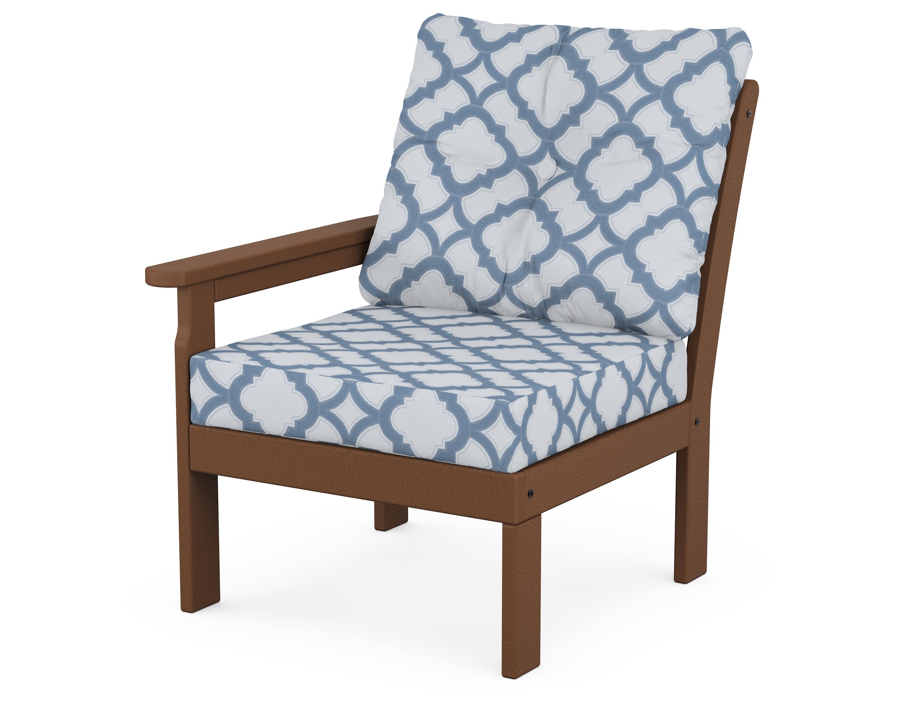 Vineyard Modular Left Arm Chair in Teak / Trellis Sky Blue