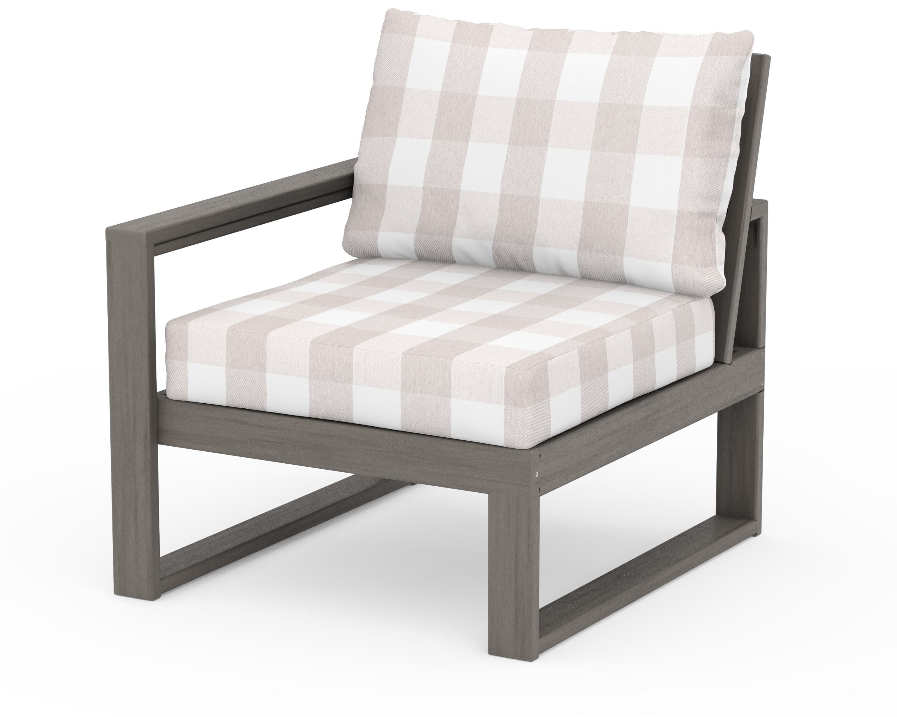 EDGE Modular Left Arm Chair in Driftwood / Buffalo Plaid Dune Burlap