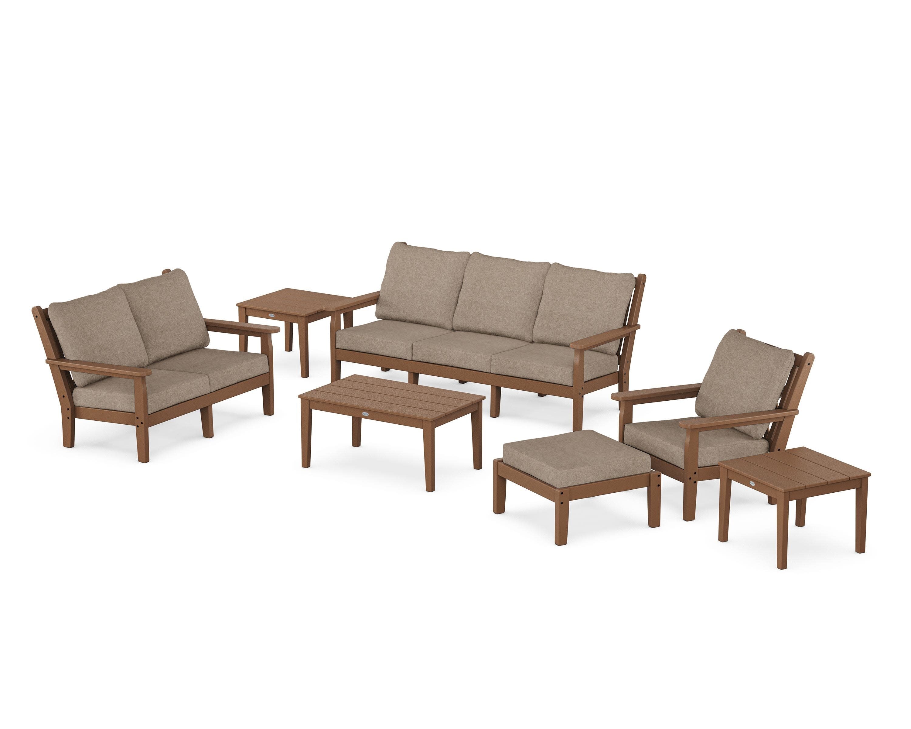 Chippendale 7-Piece Deep Seating Set in Teak / Spiced Burlap