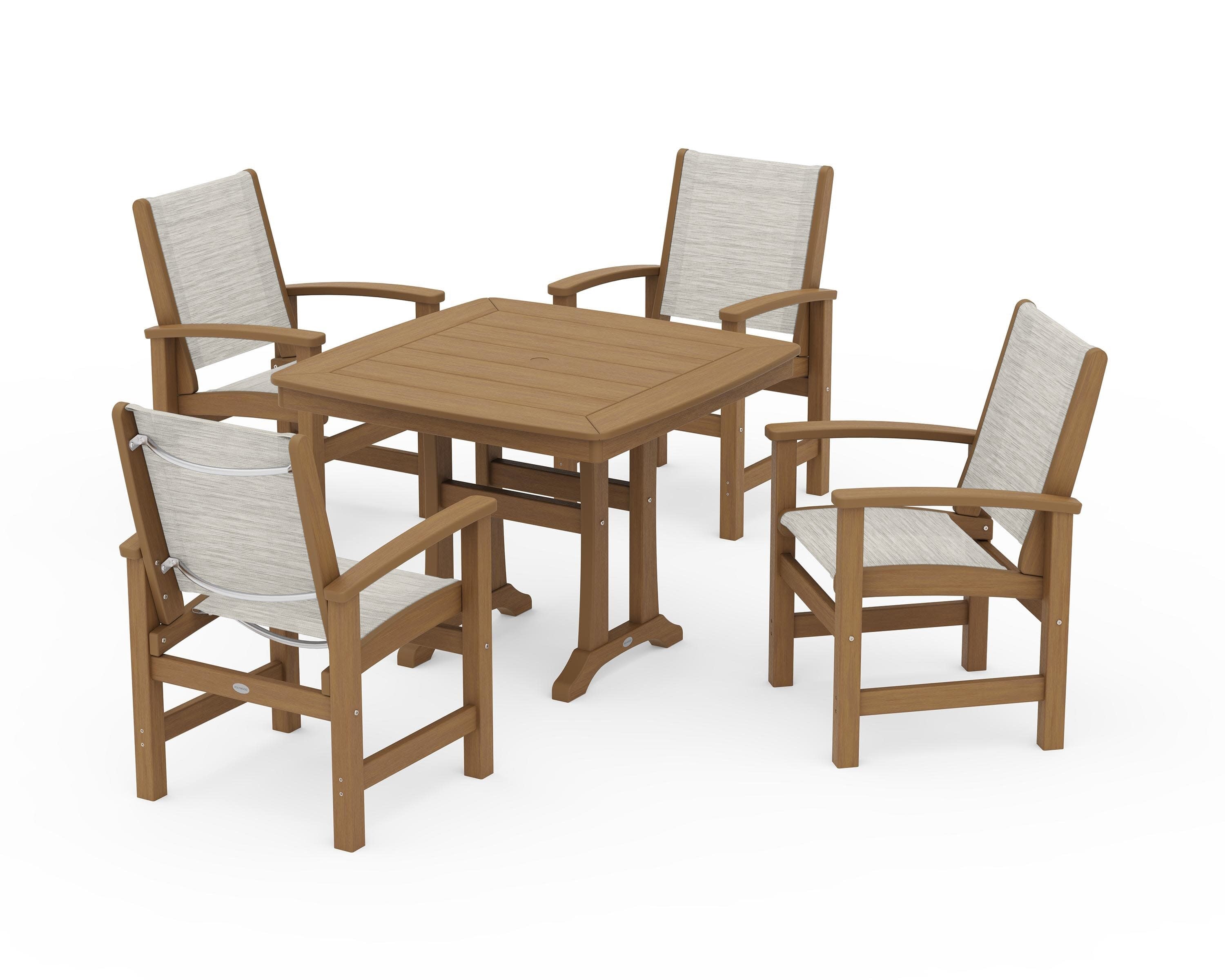 Coastal 5-Piece Dining Set with Trestle Legs in Natural / Birch Sling