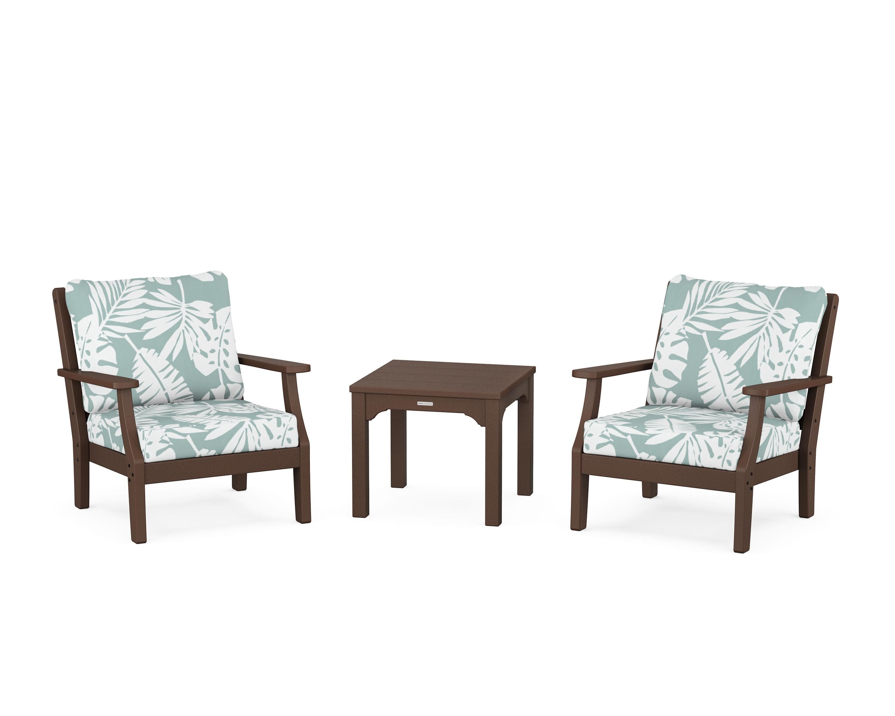 Chinoiserie 3-Piece Deep Seating Set in Mahogany / Leaf Glacier Spa