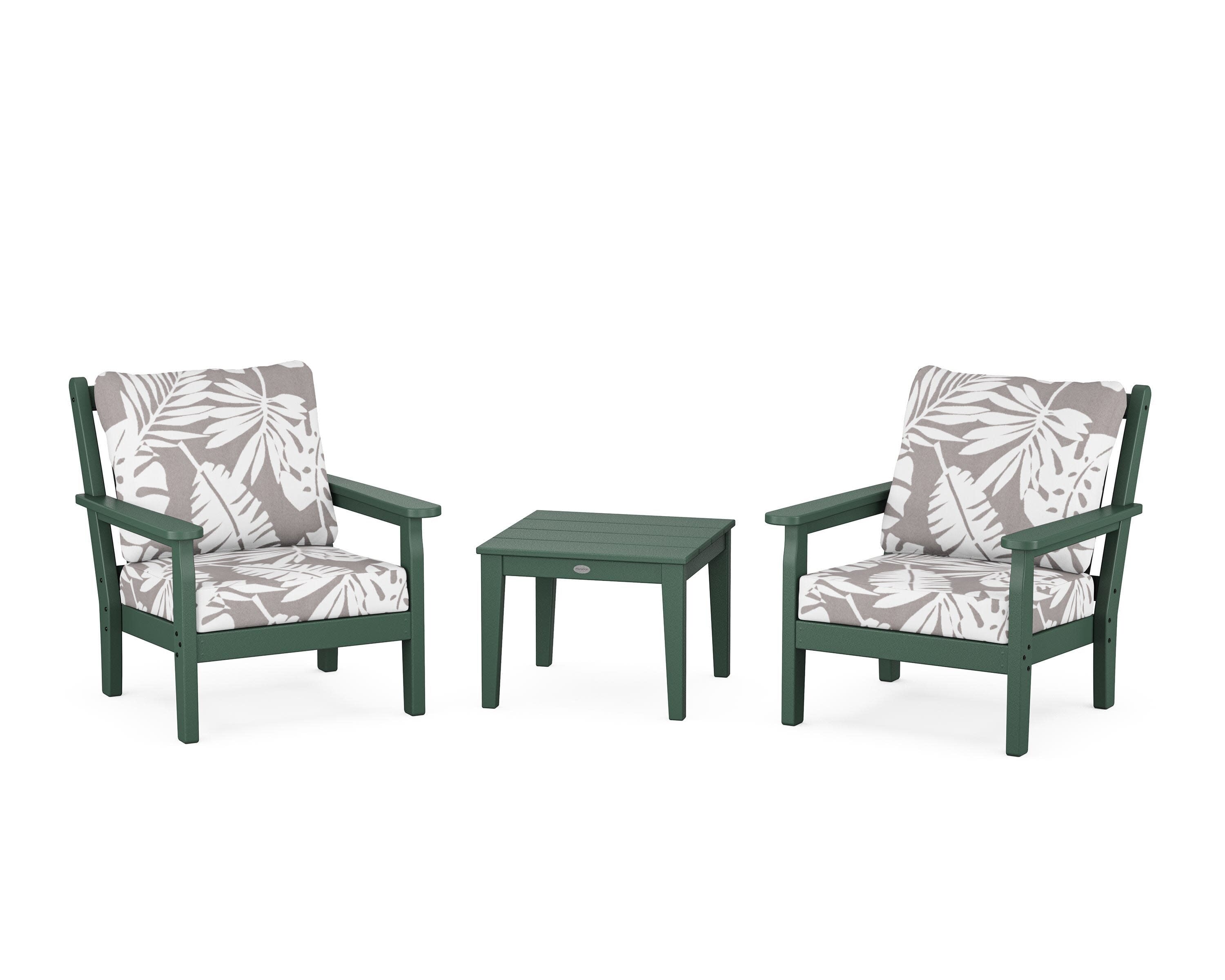 Chippendale 3-Piece Deep Seating Set in Green / Leaf Grey Mist