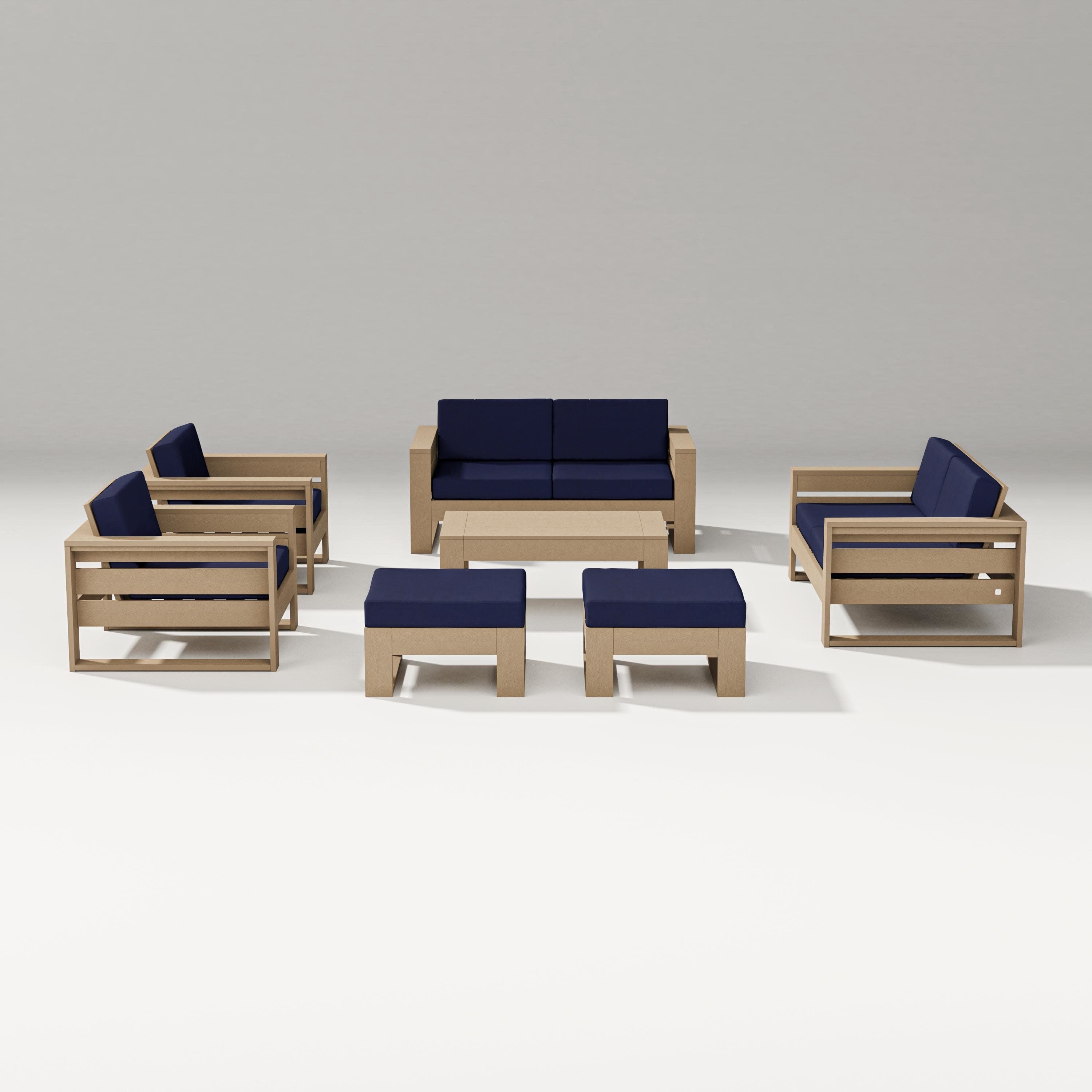 Latitude 7-Piece Lounge Loveseat Set in Vintage Sahara / Navy