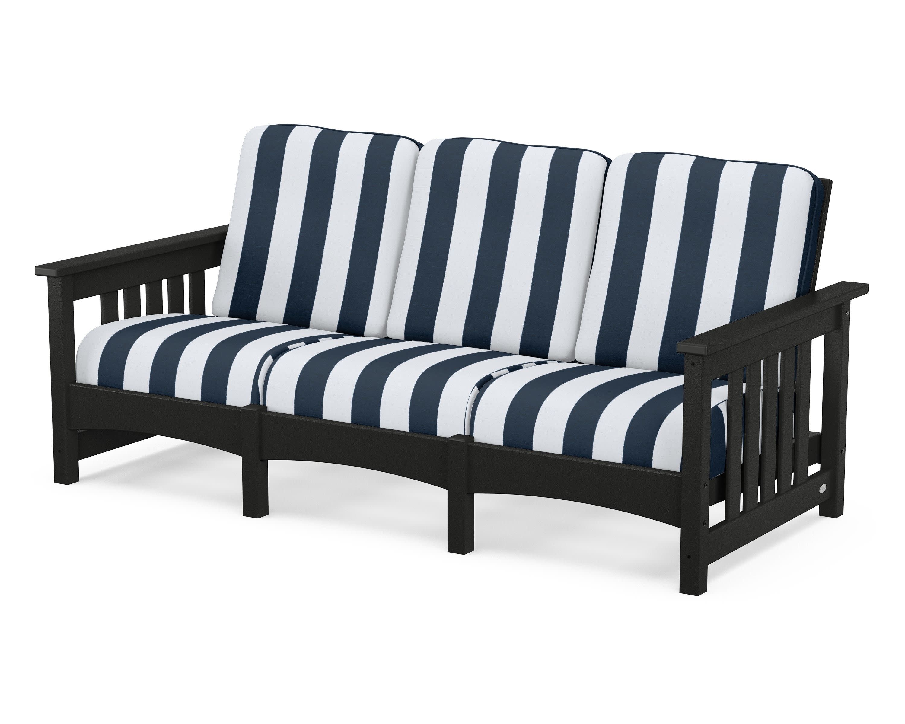 Club Mission Sofa in Black / Cabana Stripe Marine Indigo