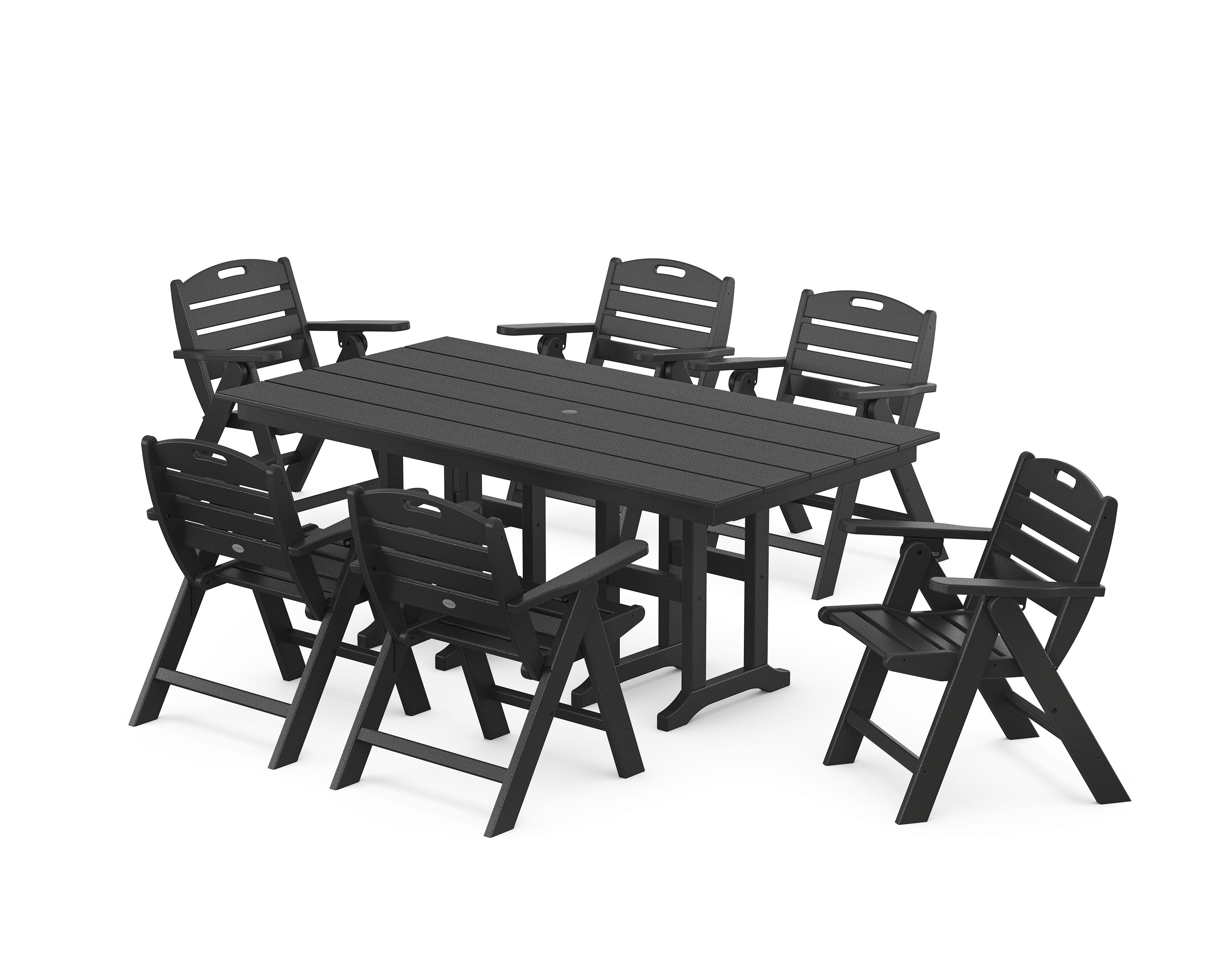Nautical Lowback 7-Piece Farmhouse Dining Set in Black