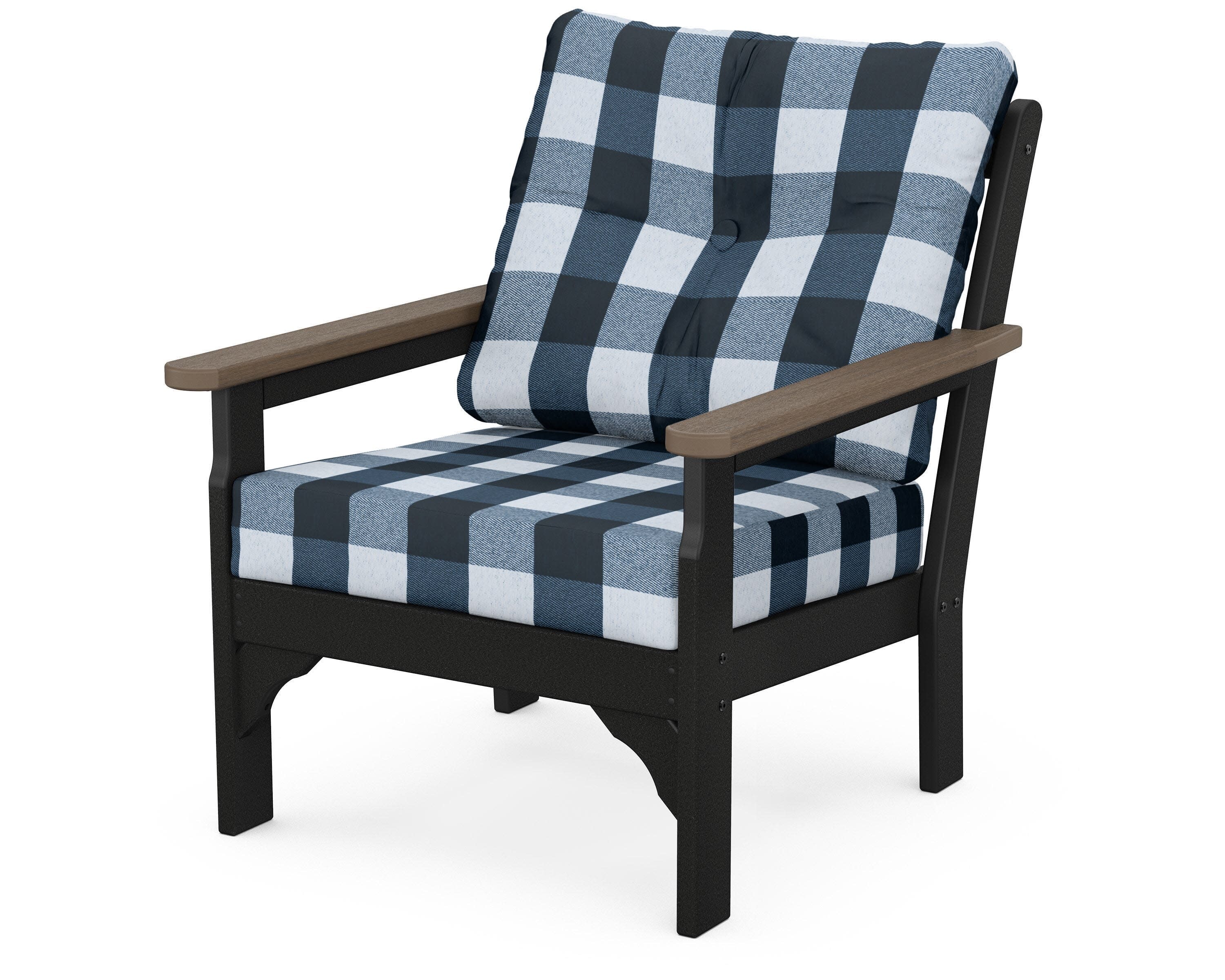 Vineyard Deep Seating Chair in Black / Kona / Buffalo Plaid Marine Indigo