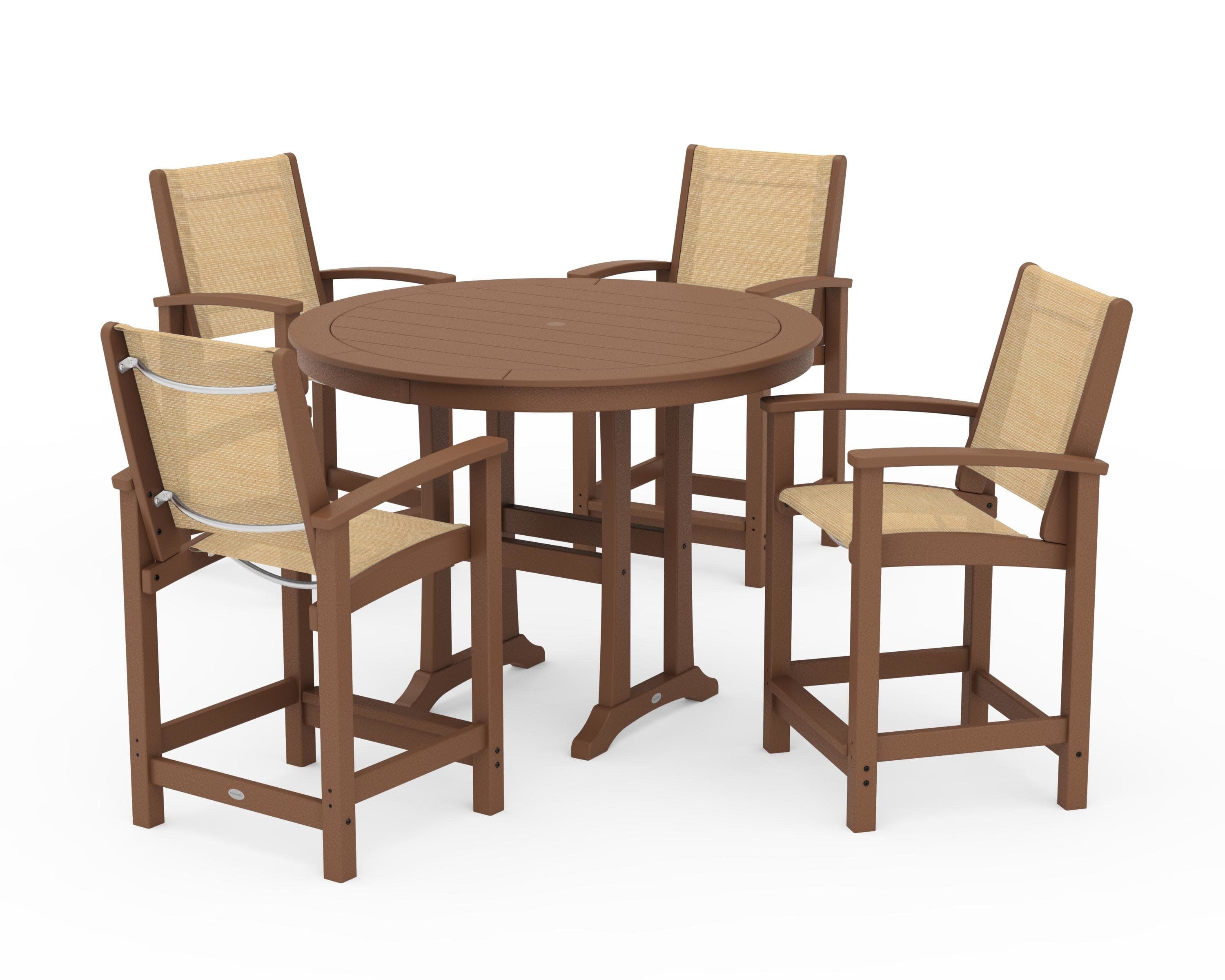 Coastal 5-Piece Counter Set in Teak / Dupioni Apricot Sling