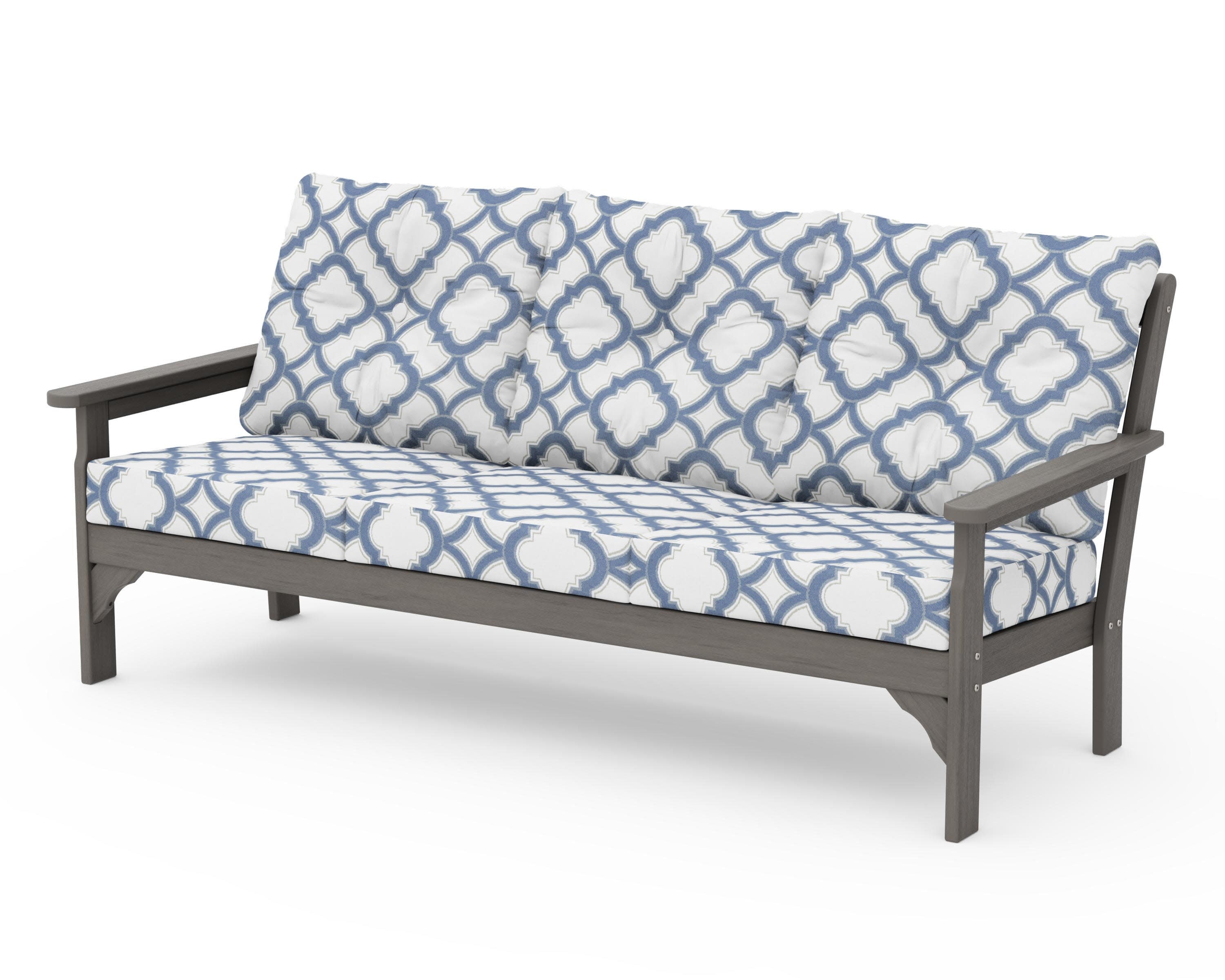 Vineyard Deep Seating Sofa in Driftwood / Trellis Sky Blue