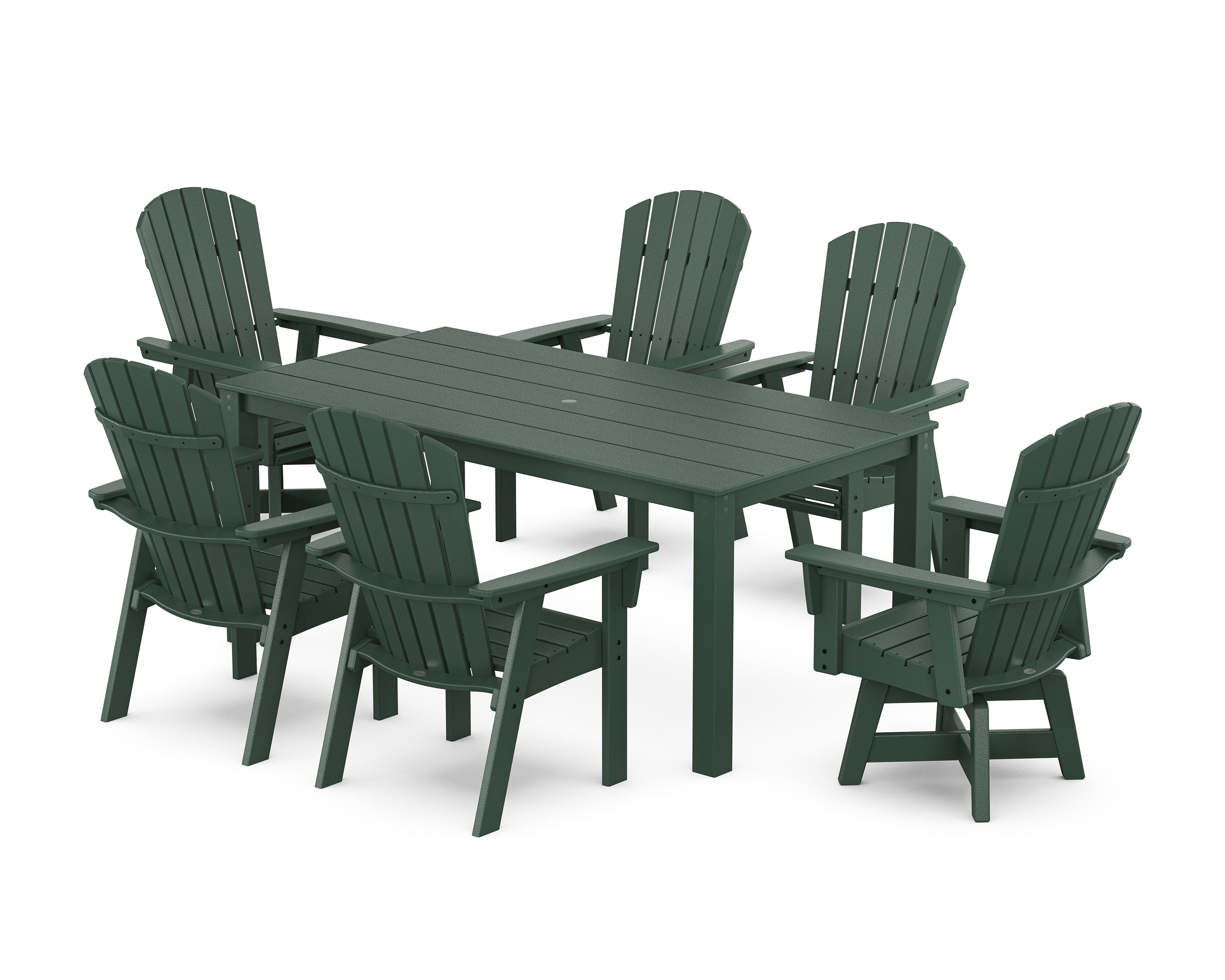 Nautical Curveback Adirondack Swivel 7-Piece Parsons Dining Set in Green