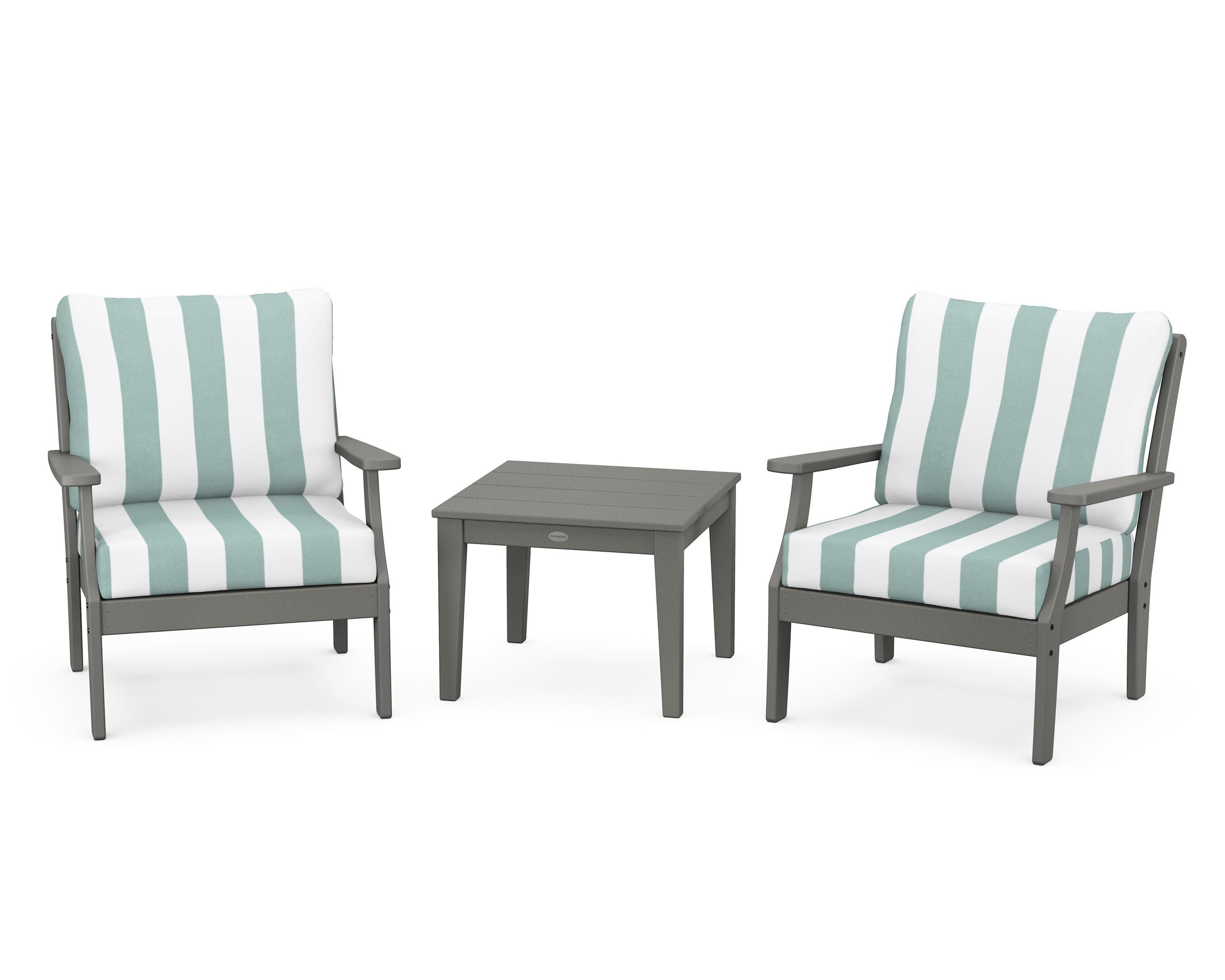 Braxton 3-Piece Deep Seating Set in Slate Grey / Cabana Stripe Glacier Spa