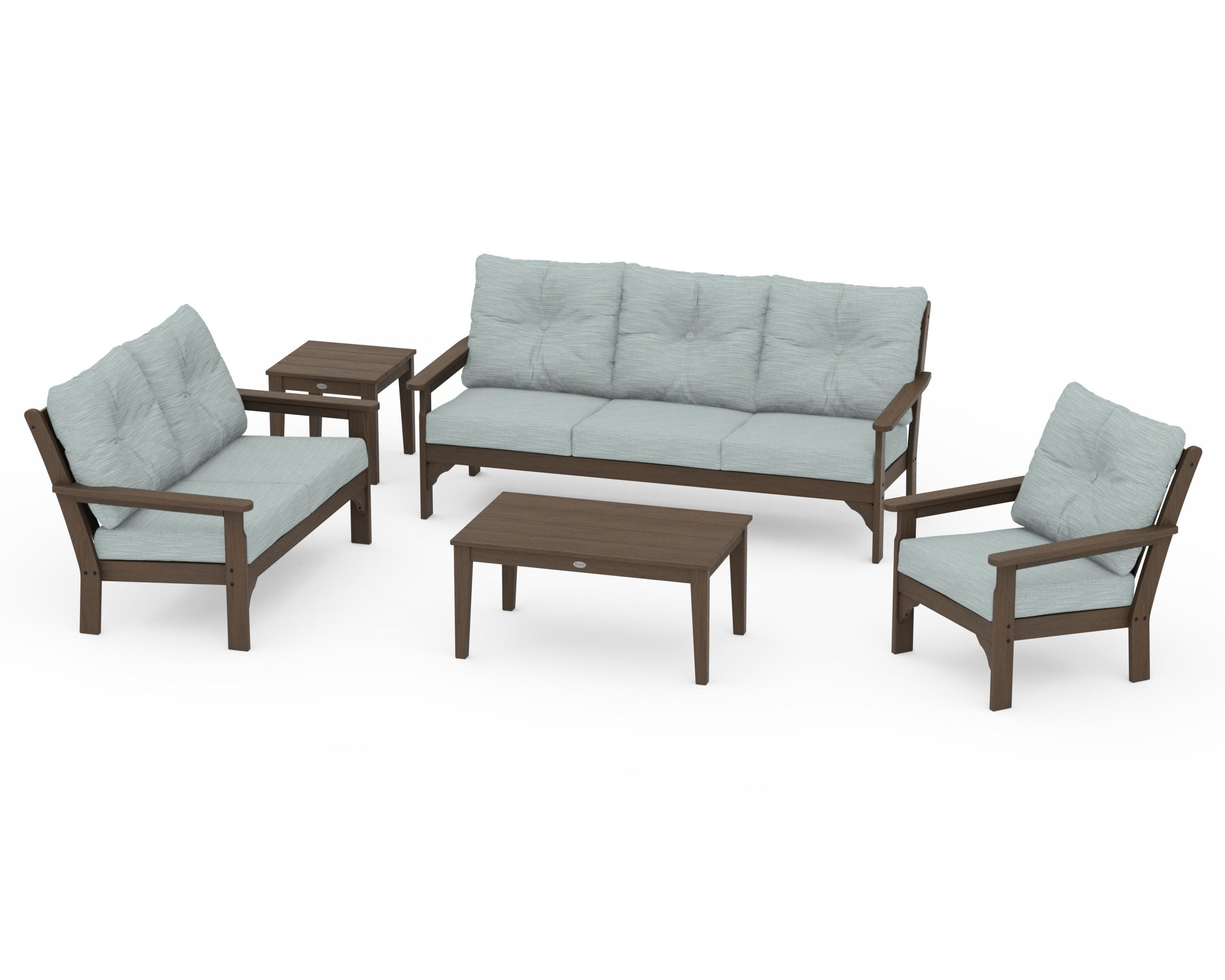 Vineyard 5 Piece Deep Seating Set in Kona / Soothe Mist