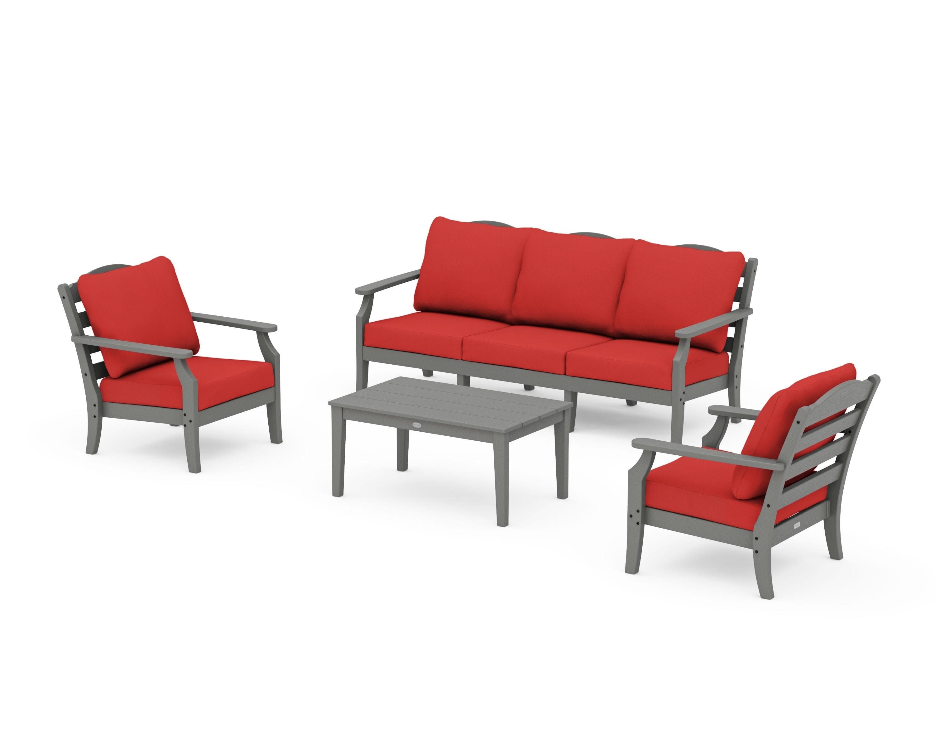 Savannah 4-Piece Deep Seating Set with Sofa in Slate Grey / Crimson Linen