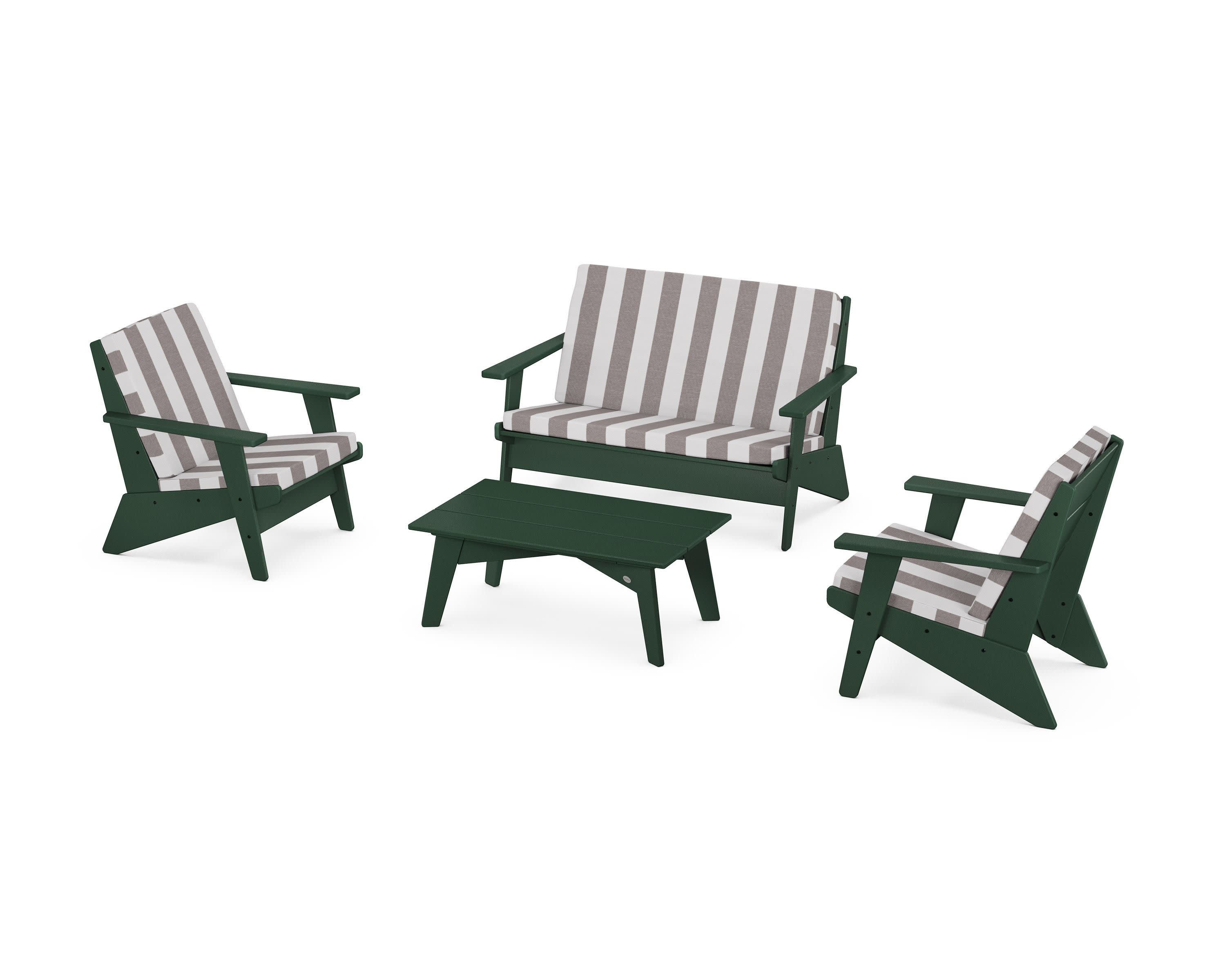Riviera Modern Lounge 4-Piece Set in Green / Cabana Stripe Grey Mist