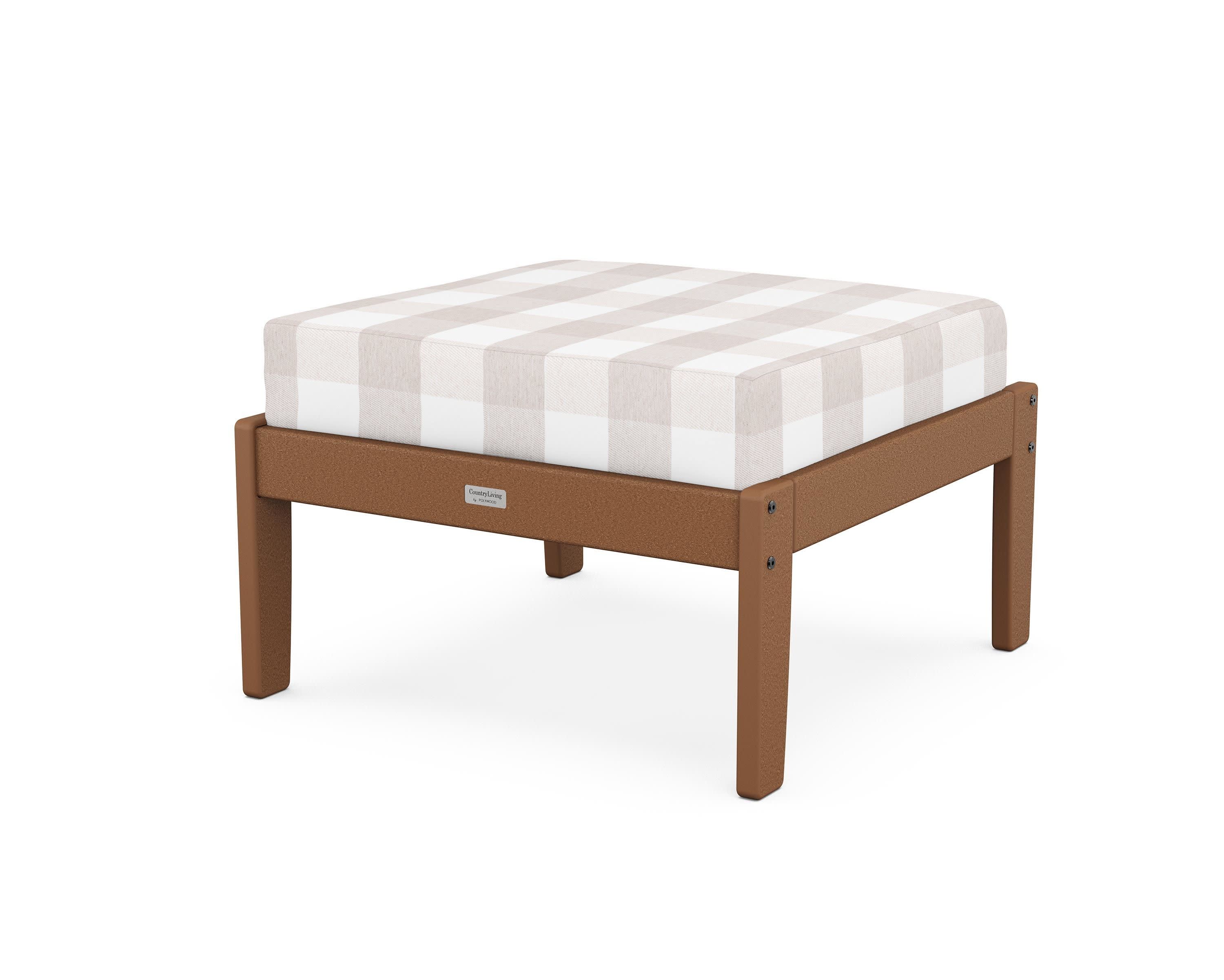 Cottage Deep Seating Ottoman in Teak / Buffalo Plaid Dune Burlap