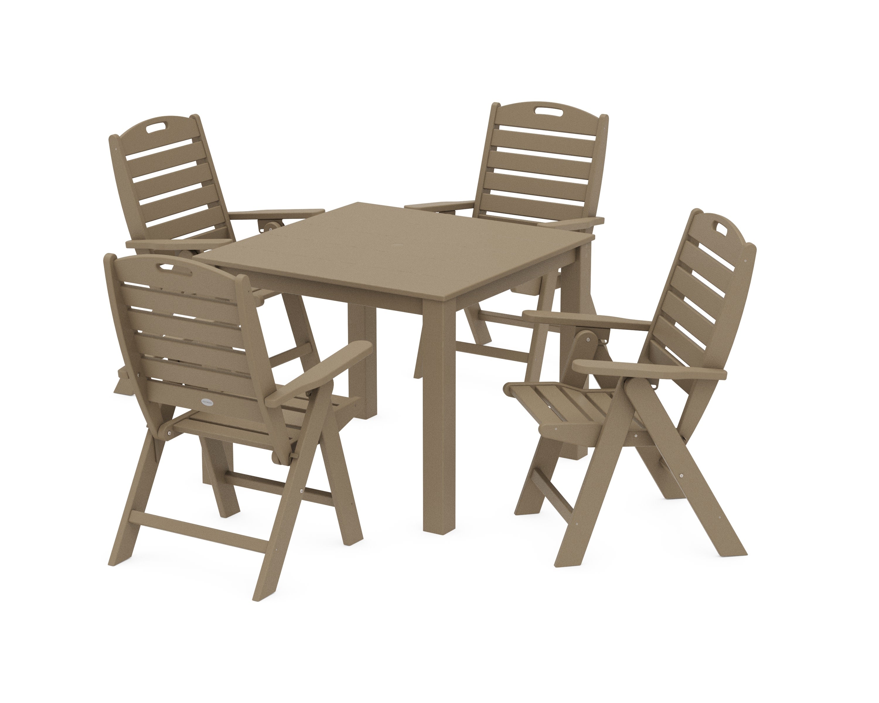 Nautical Folding Highback Chair 5-Piece Parsons Dining Set in Vintage Sahara