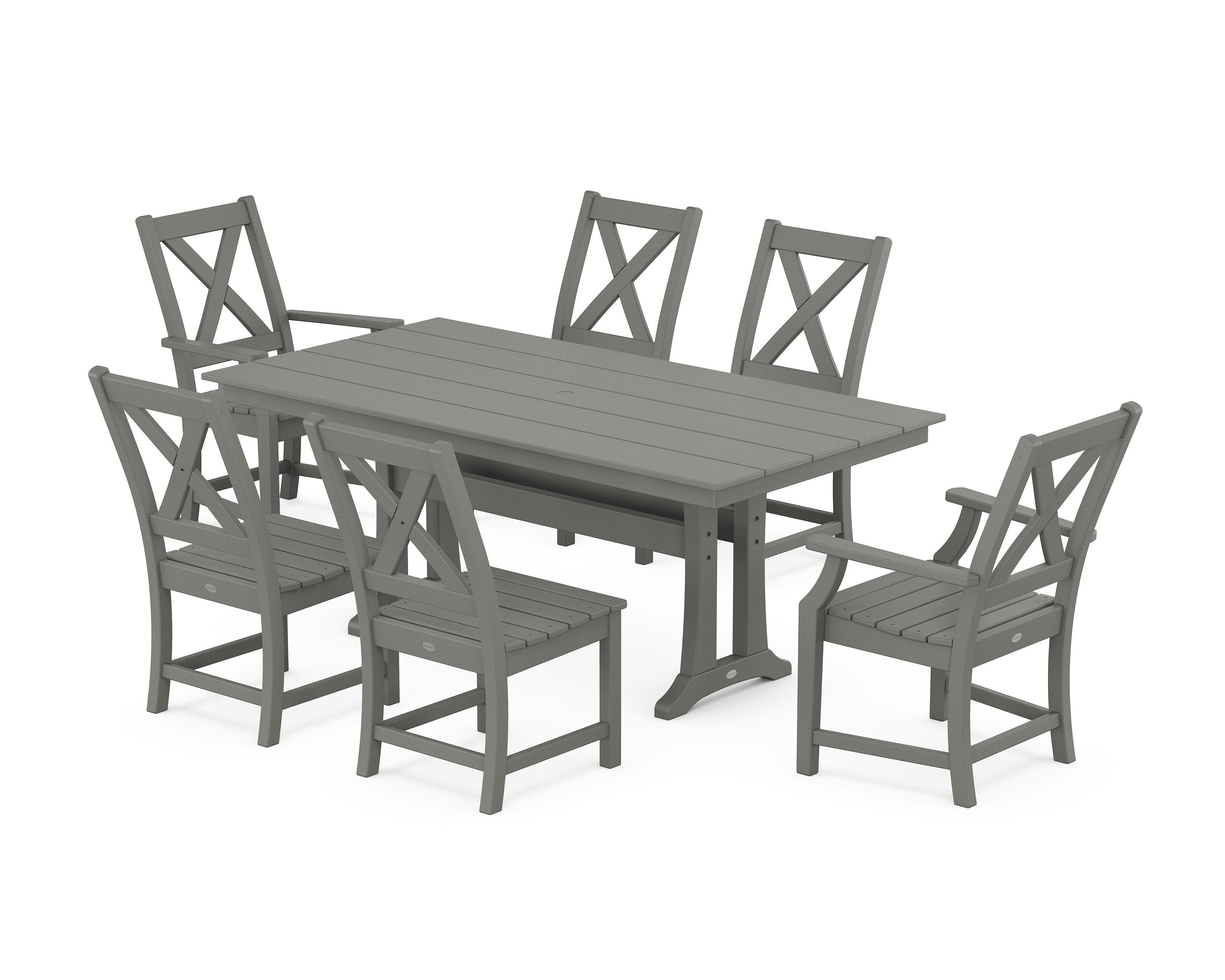 Braxton 7-Piece Farmhouse Dining Set With Trestle Legs in Slate Grey