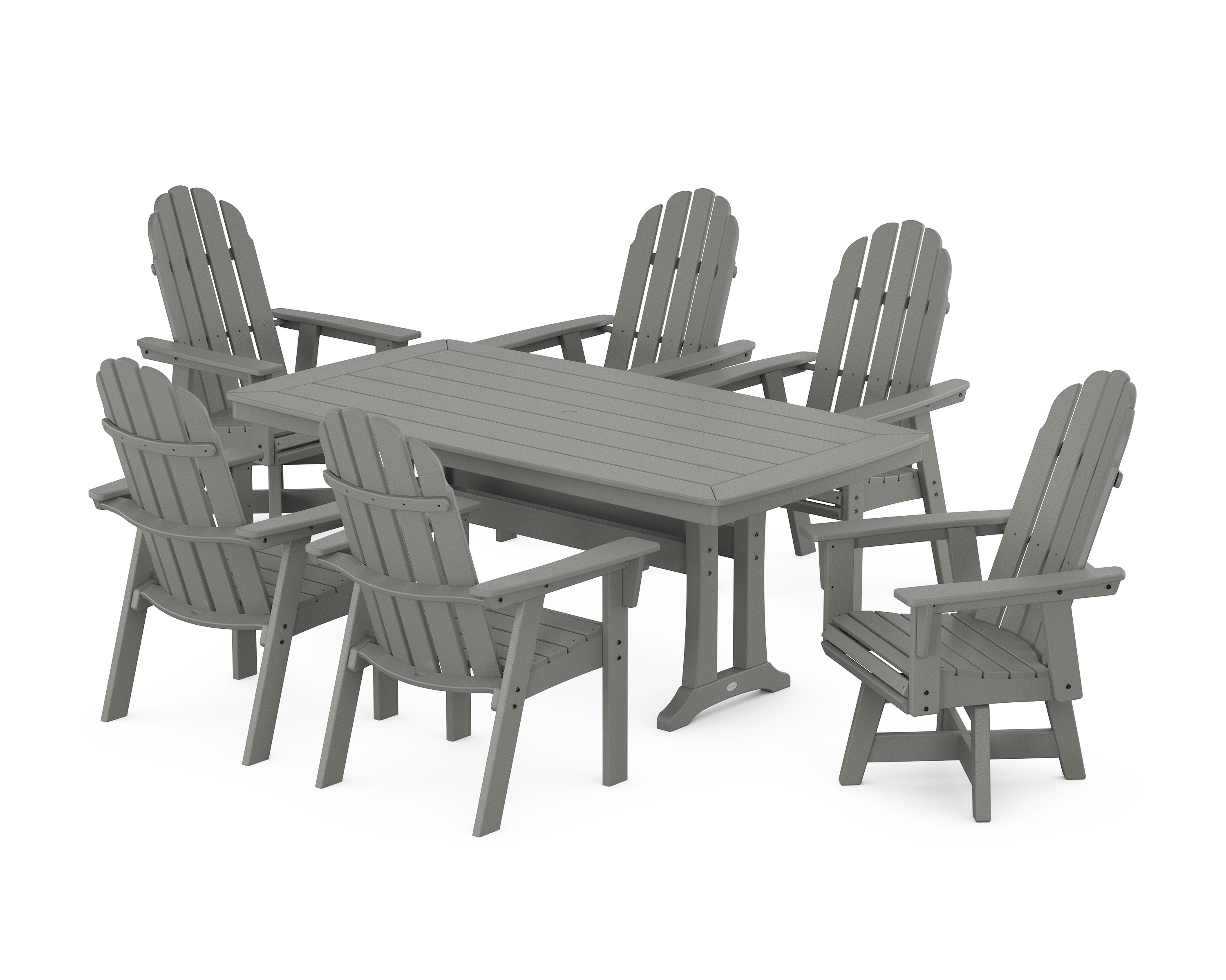 Vineyard Curveback Adirondack Swivel Chair 7-Piece Dining Set with Trestle Legs in Slate Grey