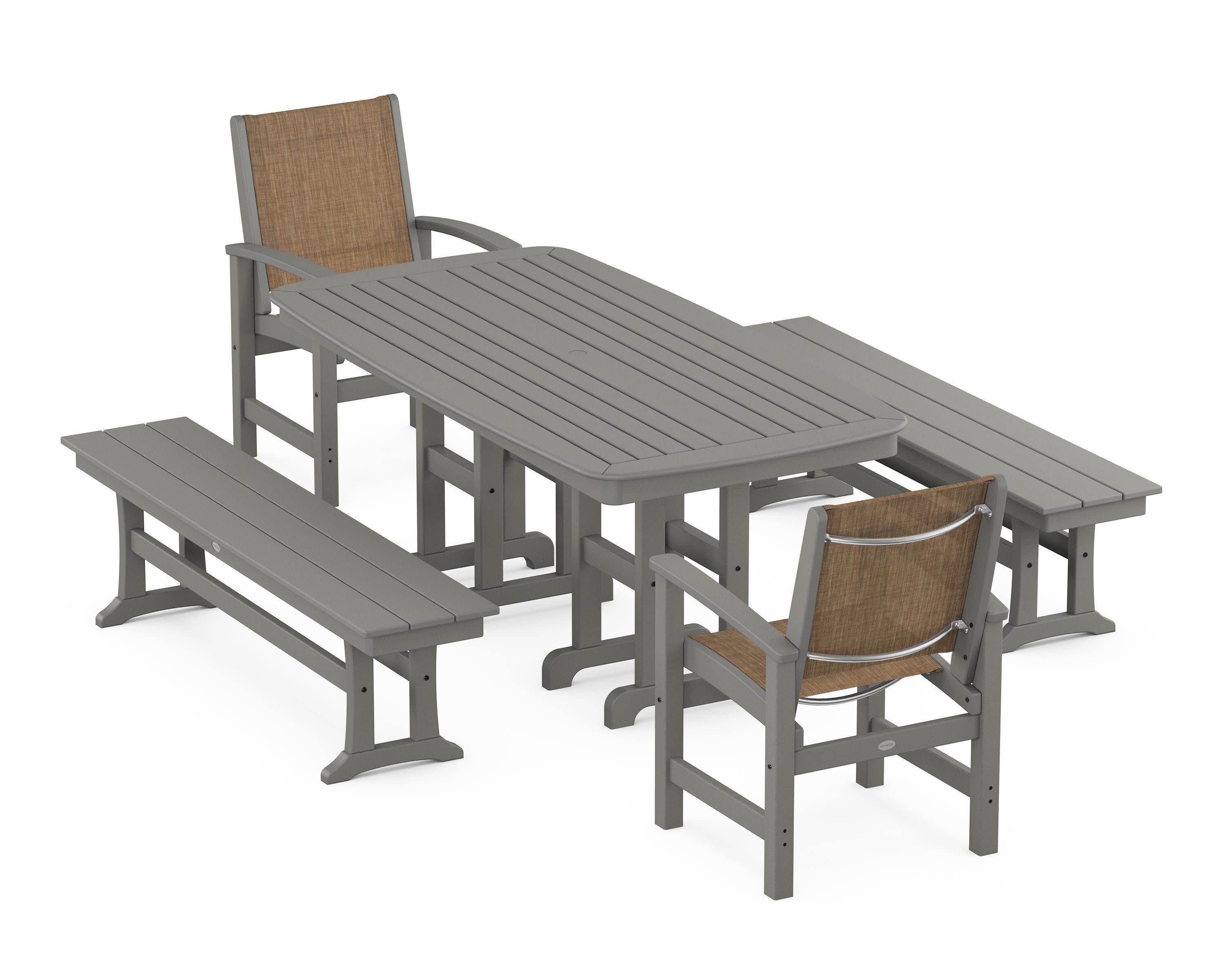 Coastal 5-Piece Dining Set in Slate Grey / Burlap Sling