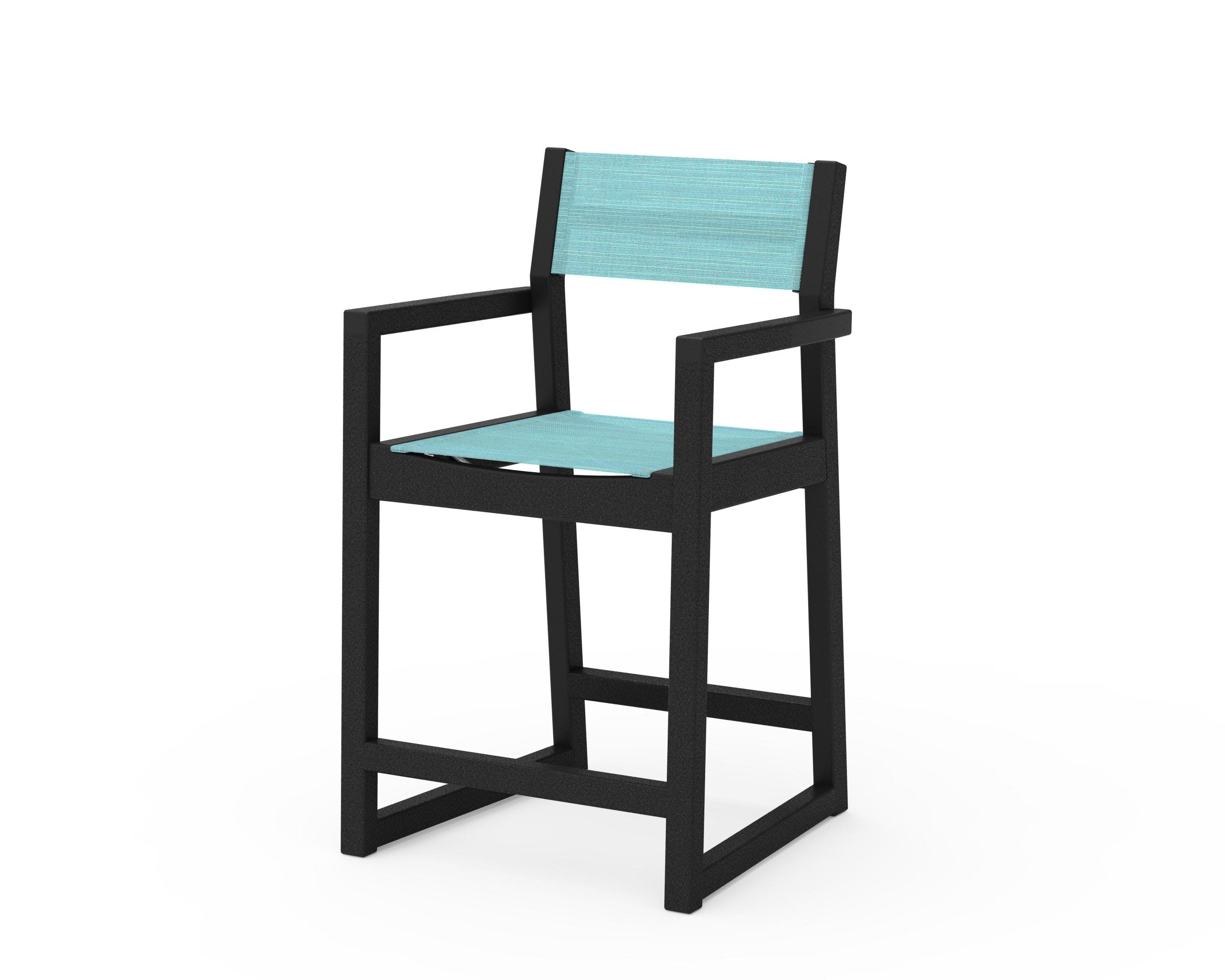 EDGE Sling Counter Arm Chair in Black / Dupioni Aquamarine Sling