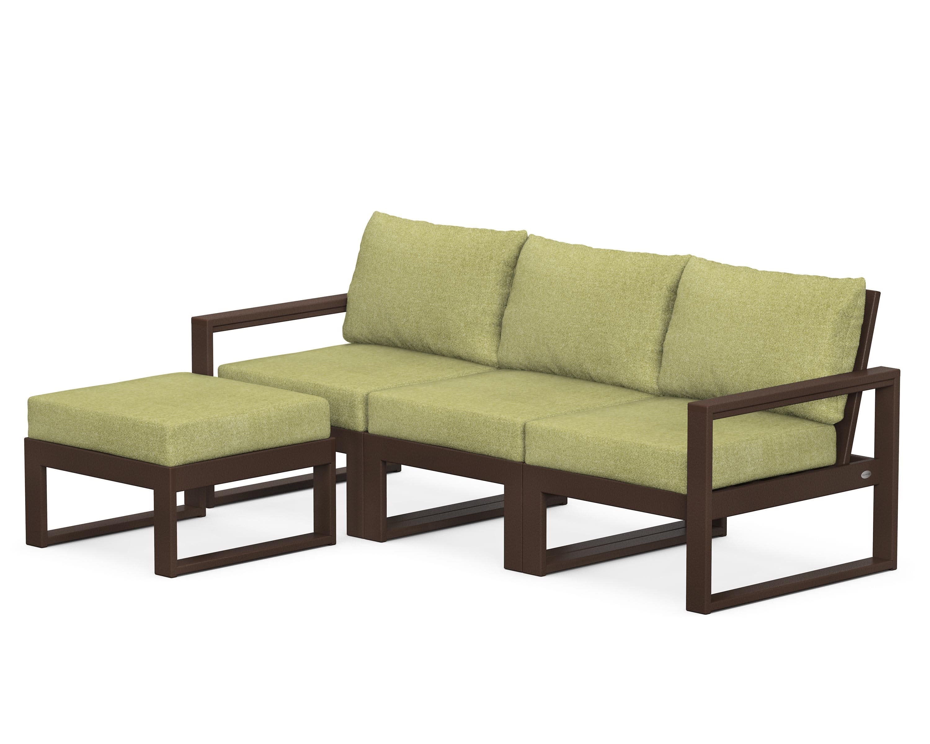 EDGE 4-Piece Modular Deep Seating Set with Ottoman in Mahogany / Chartreuse Boucle