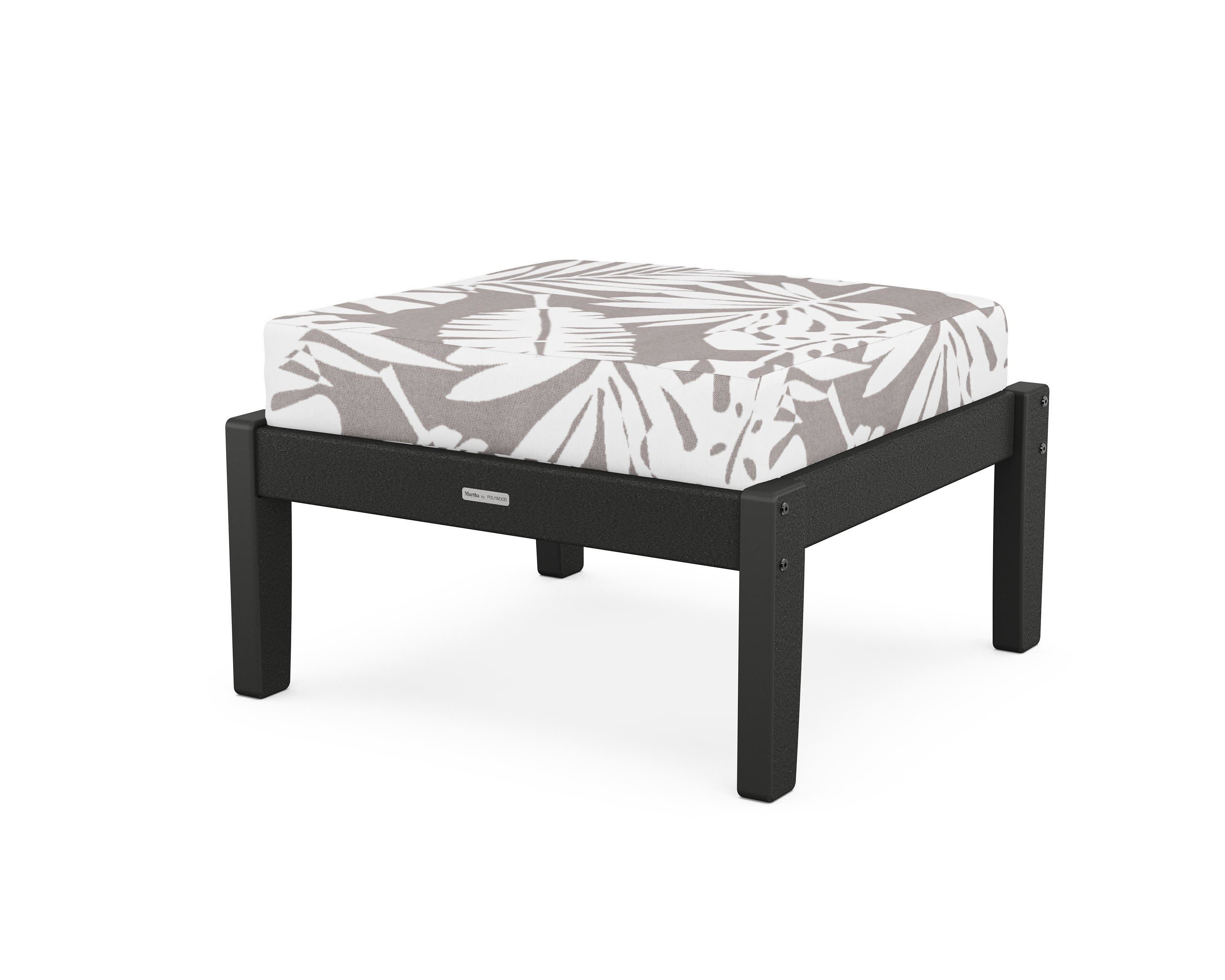 Chinoiserie Deep Seating Ottoman in Black / Leaf Grey Mist