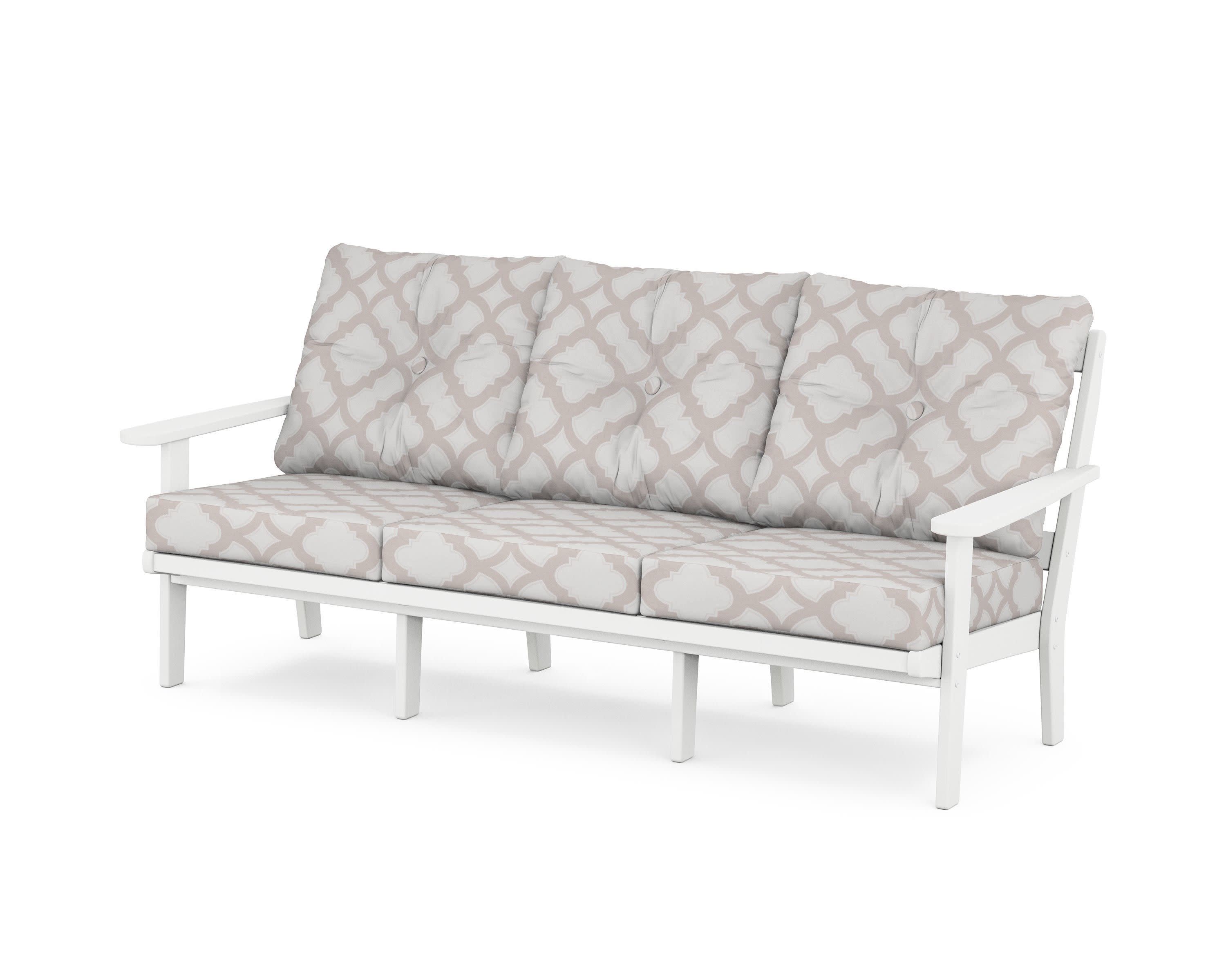 Mission Deep Seating Sofa in White / Trellis Dune Burlap