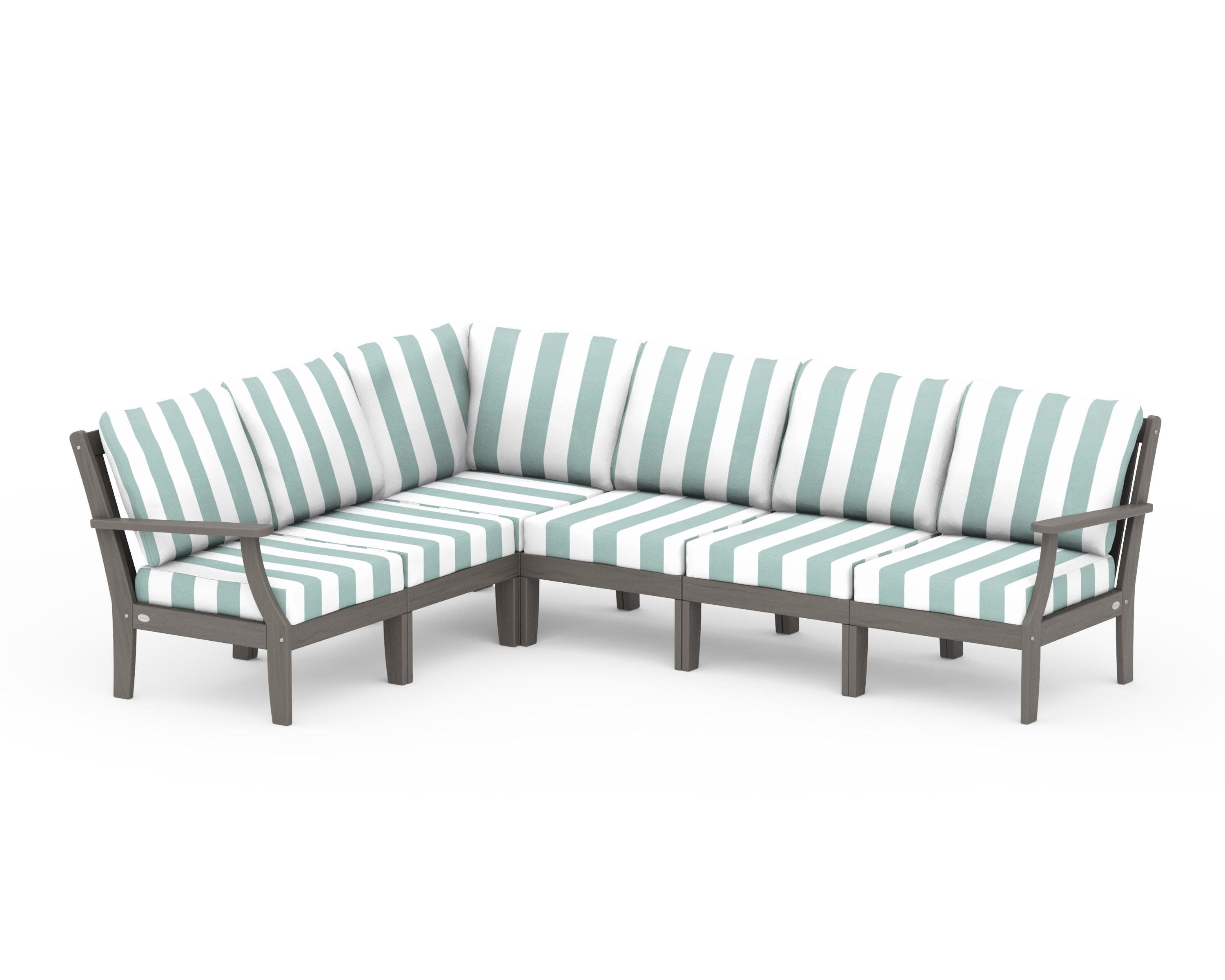 Braxton Modular 6-Piece Deep Seating Set in Driftwood / Cabana Stripe Glacier Spa