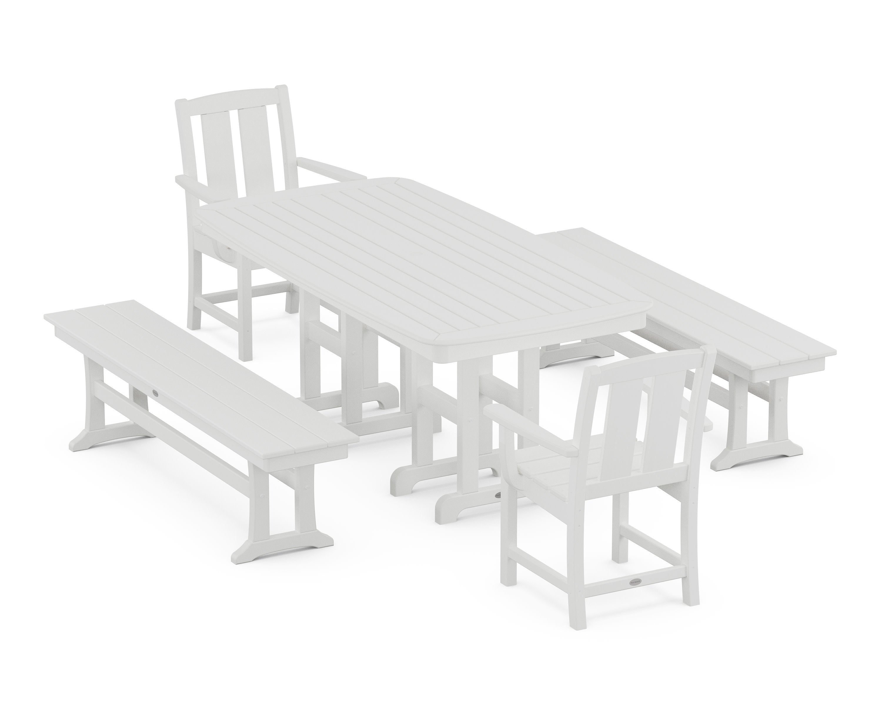 Mission 5-Piece Dining Set with Benches in White