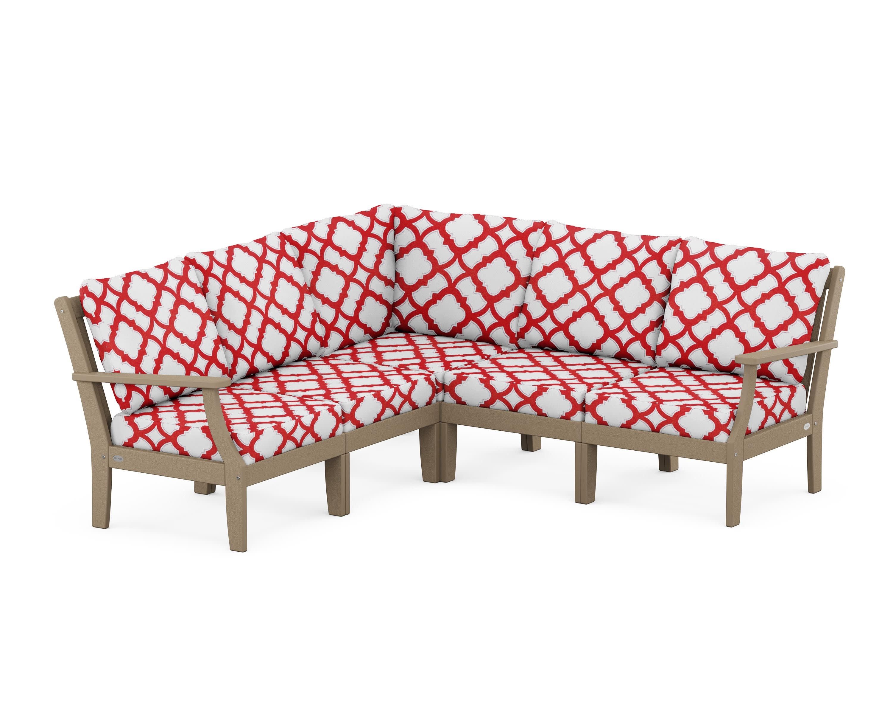 Braxton Modular 5-Piece Deep Seating Set in Vintage Sahara / Trellis Crimson
