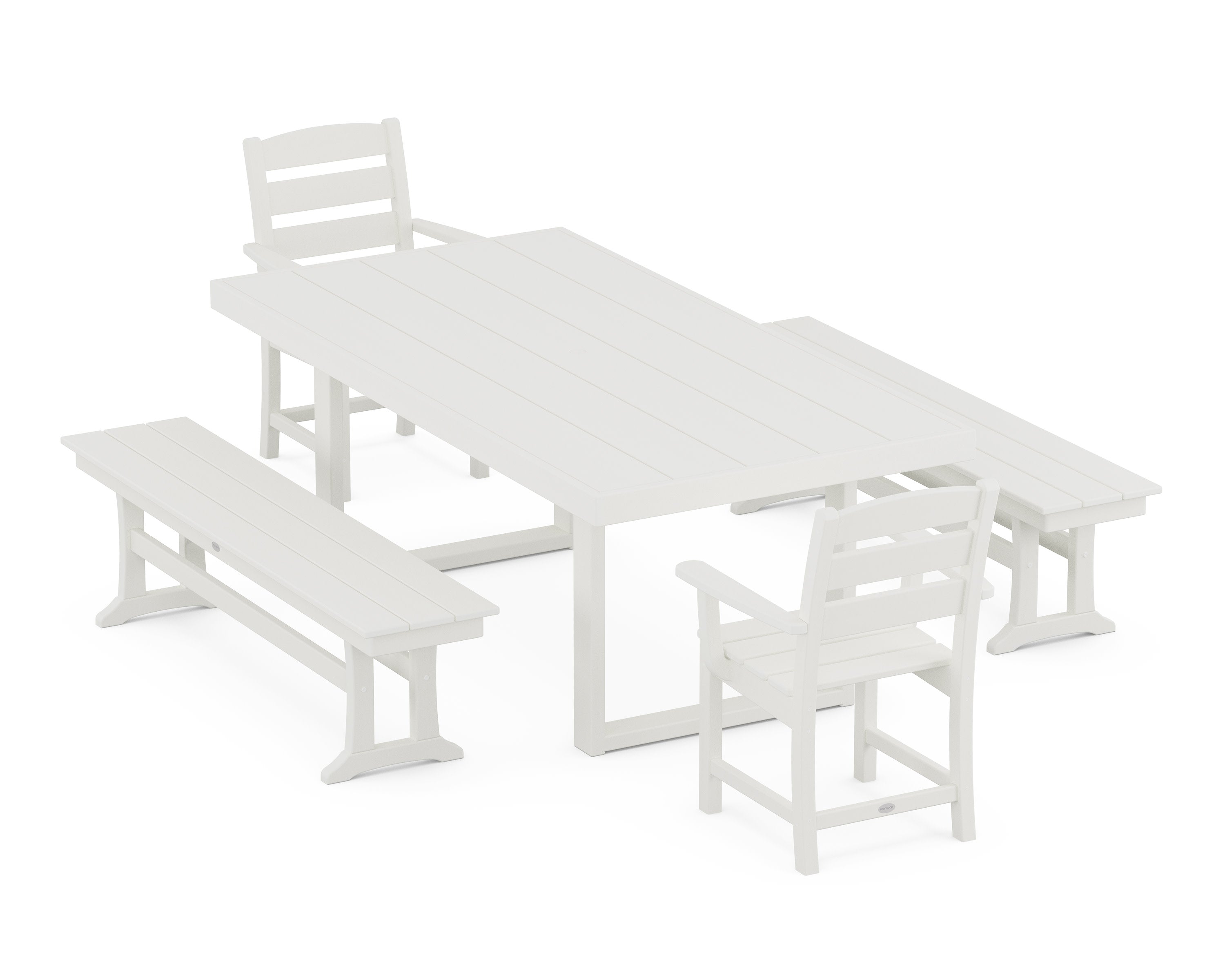 Lakeside 5-Piece Dining Set with Benches in Vintage White