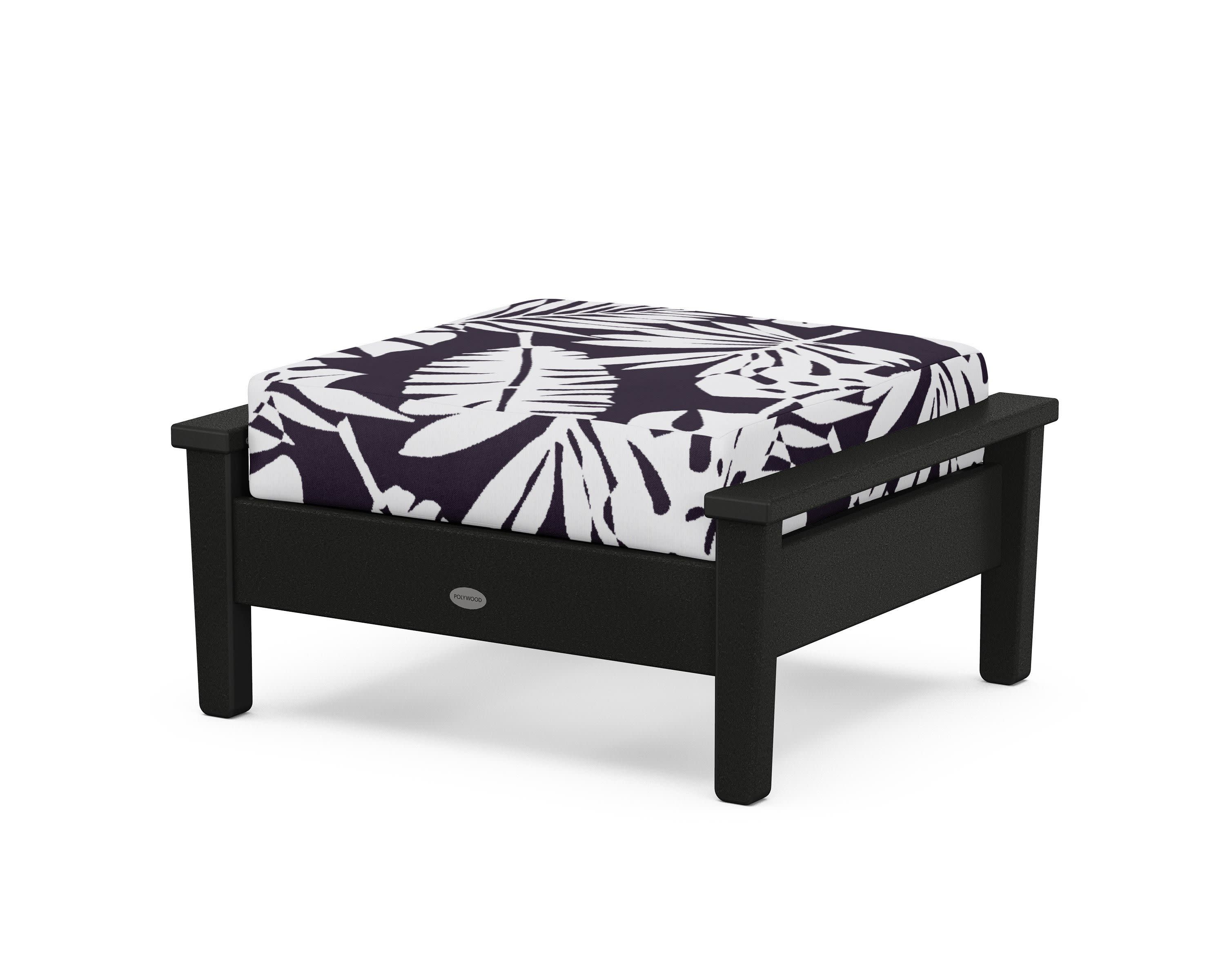 Prescott Deep Seating Ottoman in Black / Leaf Navy