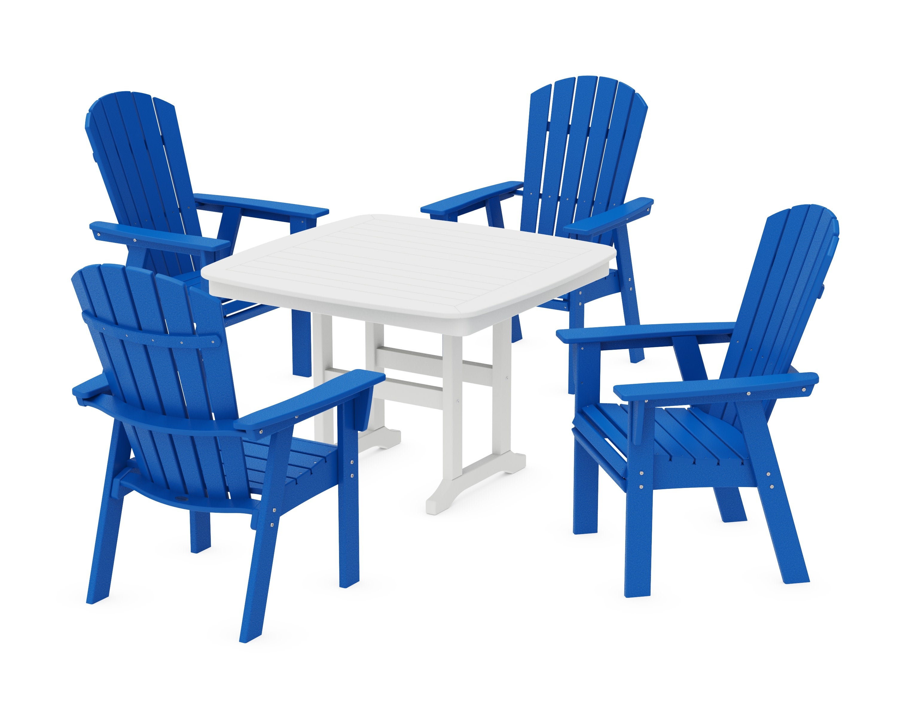 Nautical Curveback Adirondack 5-Piece Dining Set in Pacific Blue / White